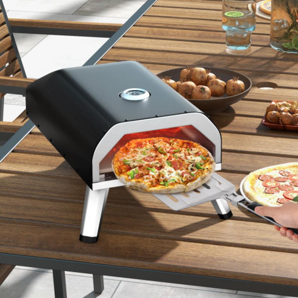 Hivvago 15000 Btu Foldable Pizza Oven With Pizza Peel Stone And Cutter-black