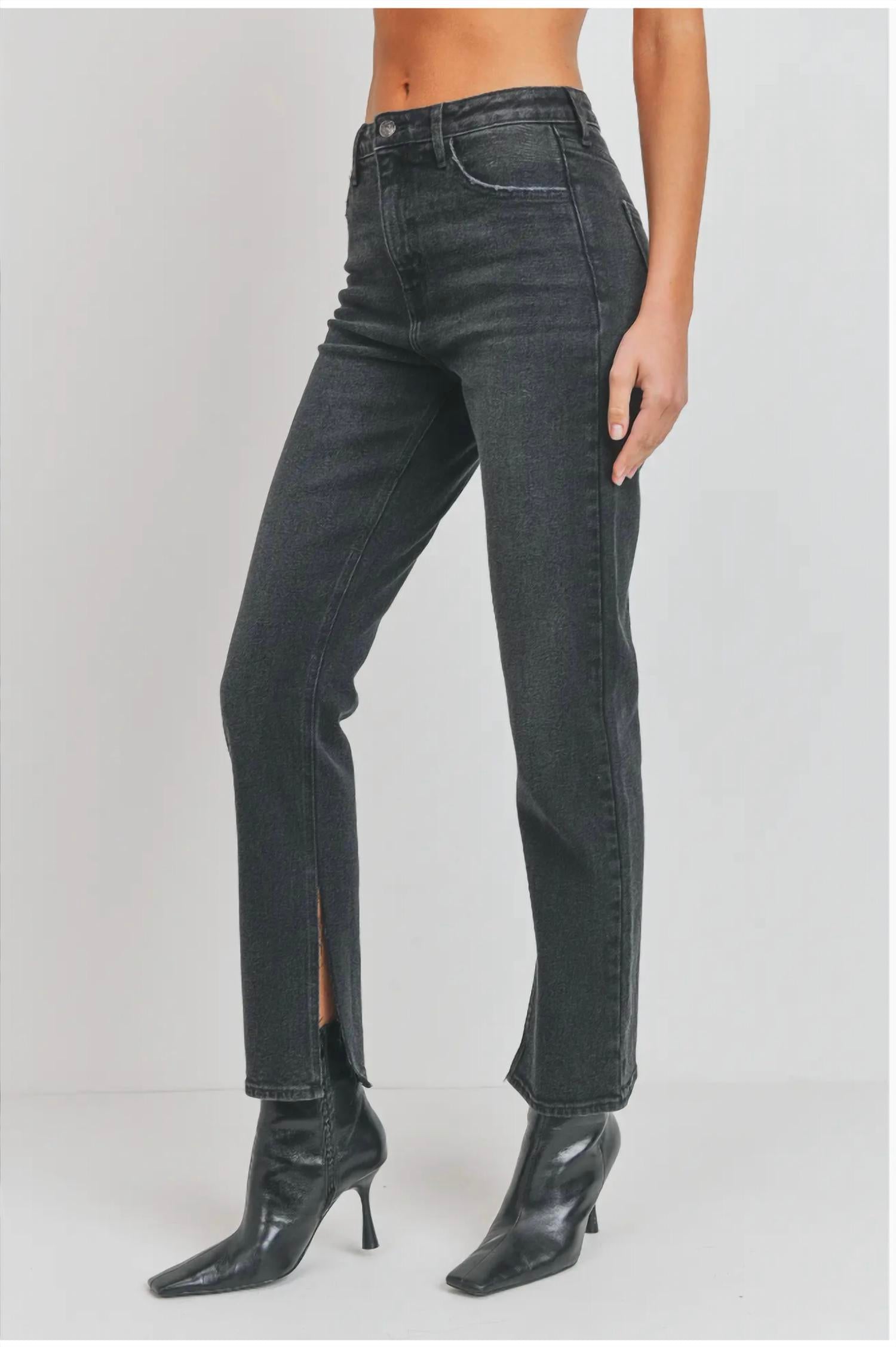 Shop Just Black Denim Long-line Slim Slit Straight In Black In Grey