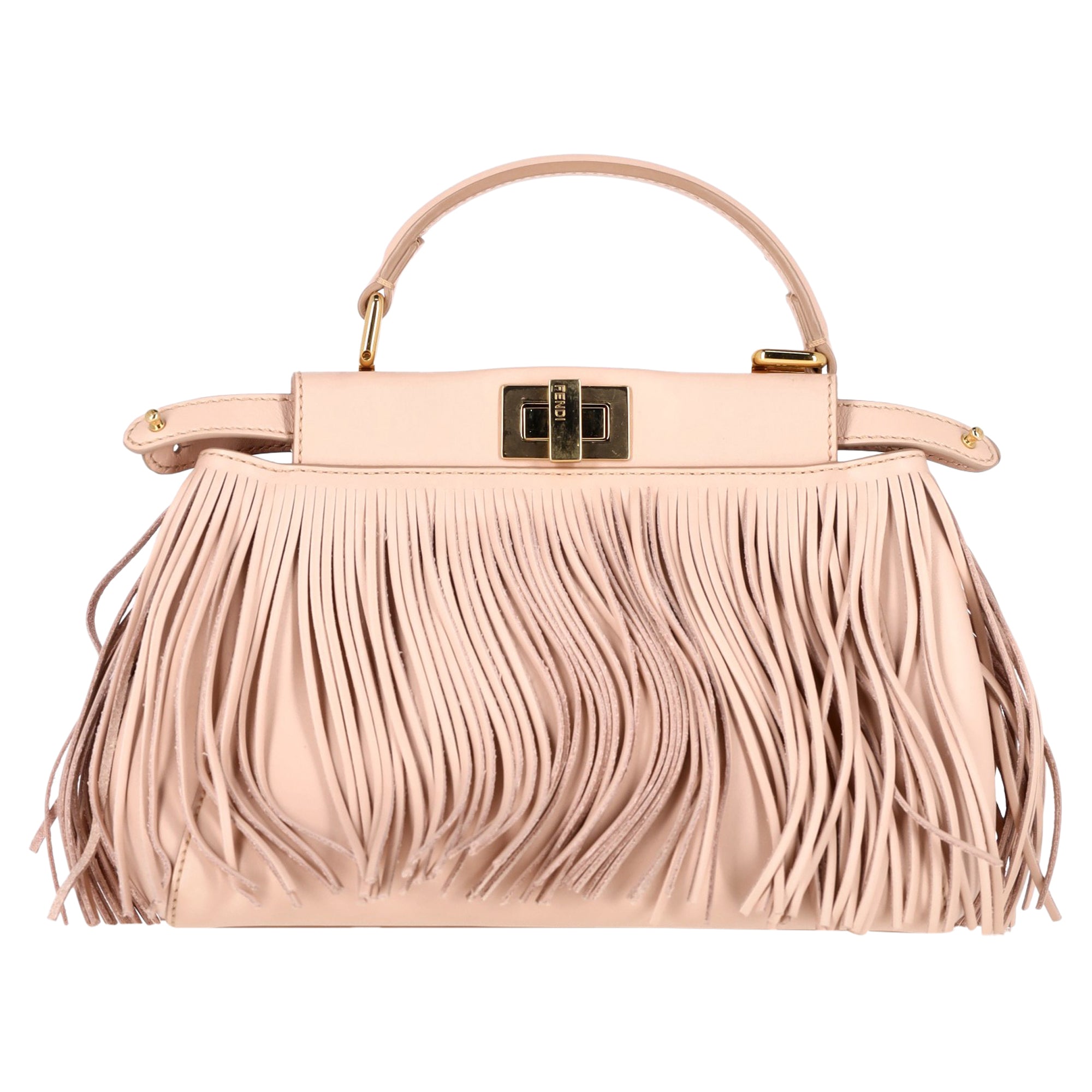 image of Fendi Fringed Mini Peekaboo Bag in Pink Leather