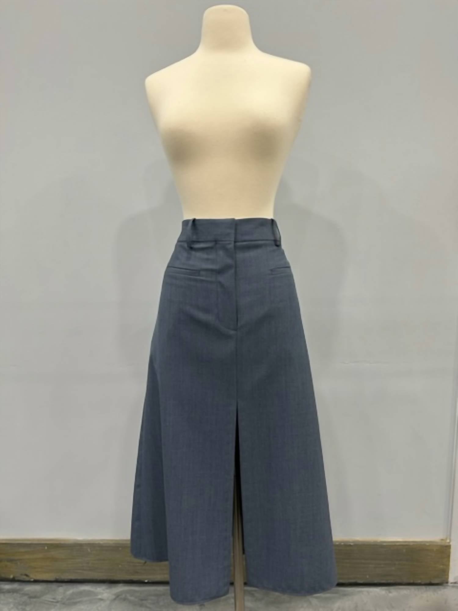 Shop Victoria Beckham Wool Blend Skirt In Denim Blue Melange In Grey