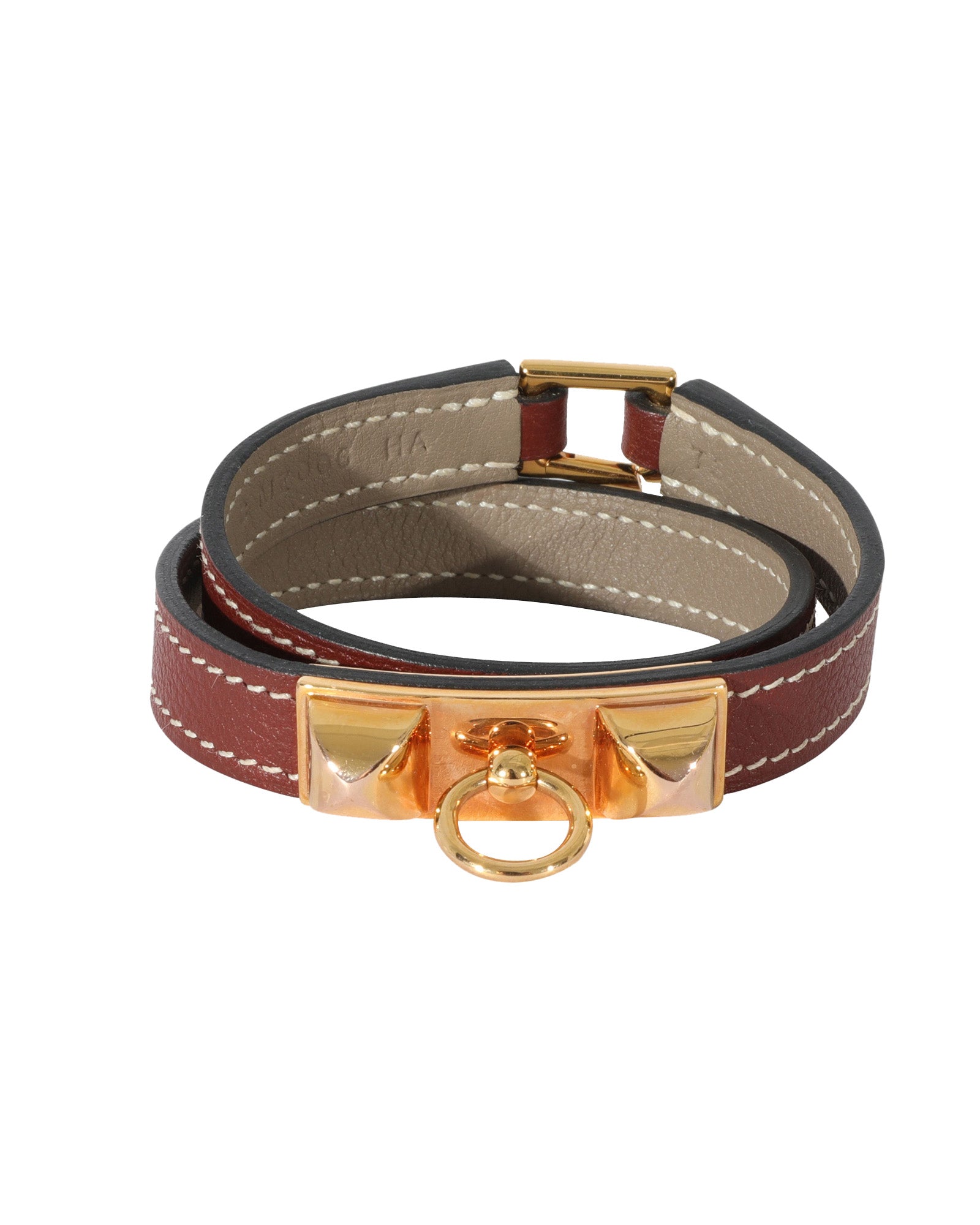 Image of Hermès Rivale Double Tour Bracelet In Brown Swift Calfskin