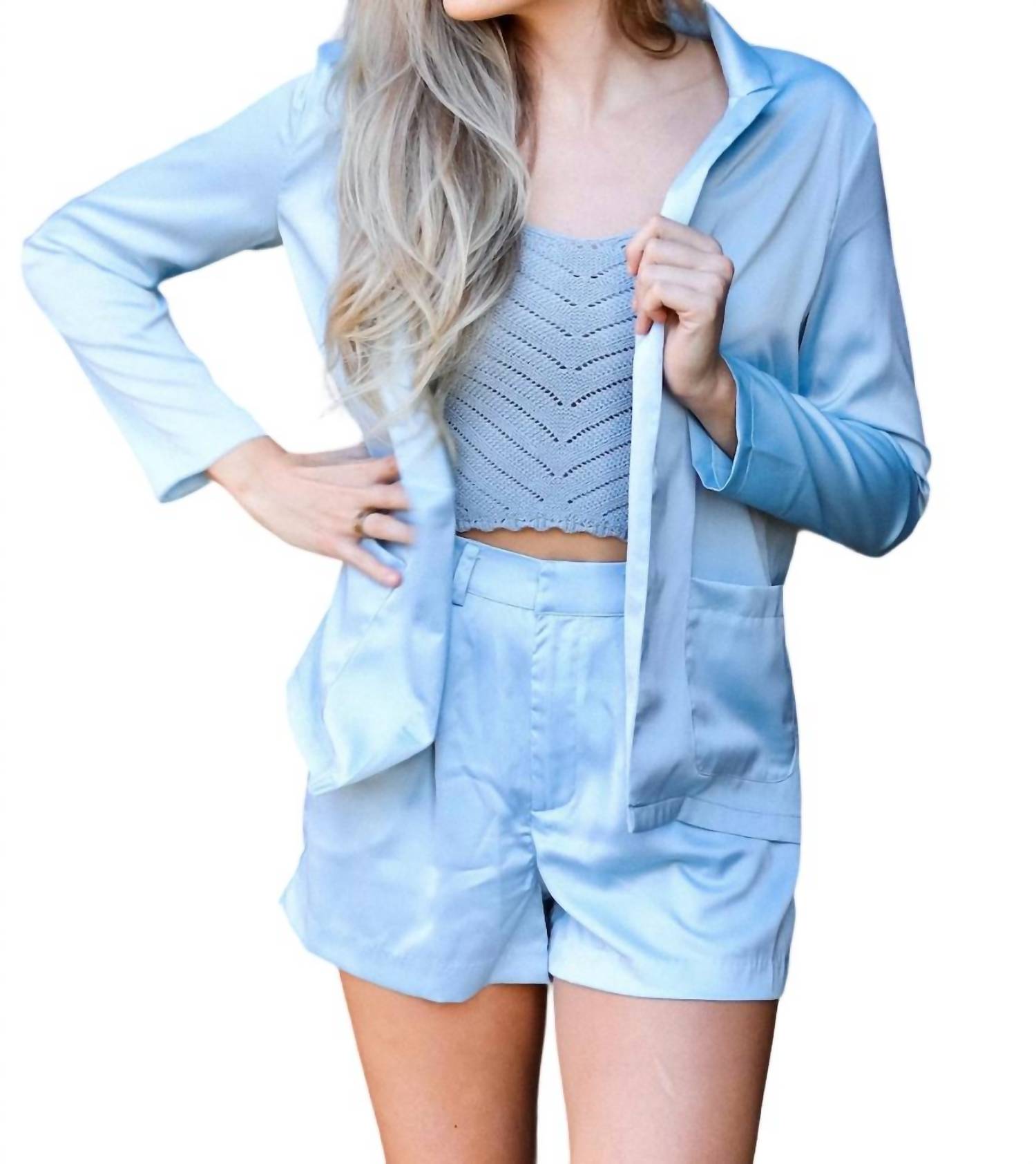 Shop Glam All Of The Lights Blazer In Baby Blue
