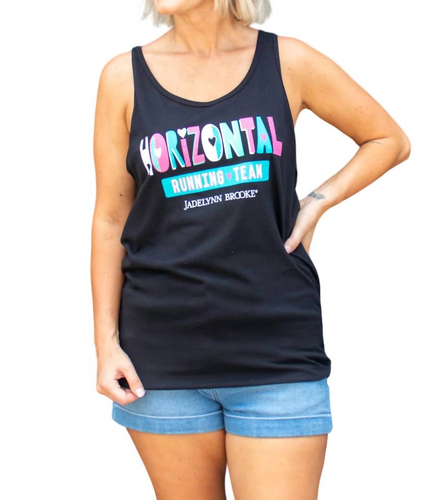 Jadelynn Brooke Horizontal Running Tank Top In Black In Black