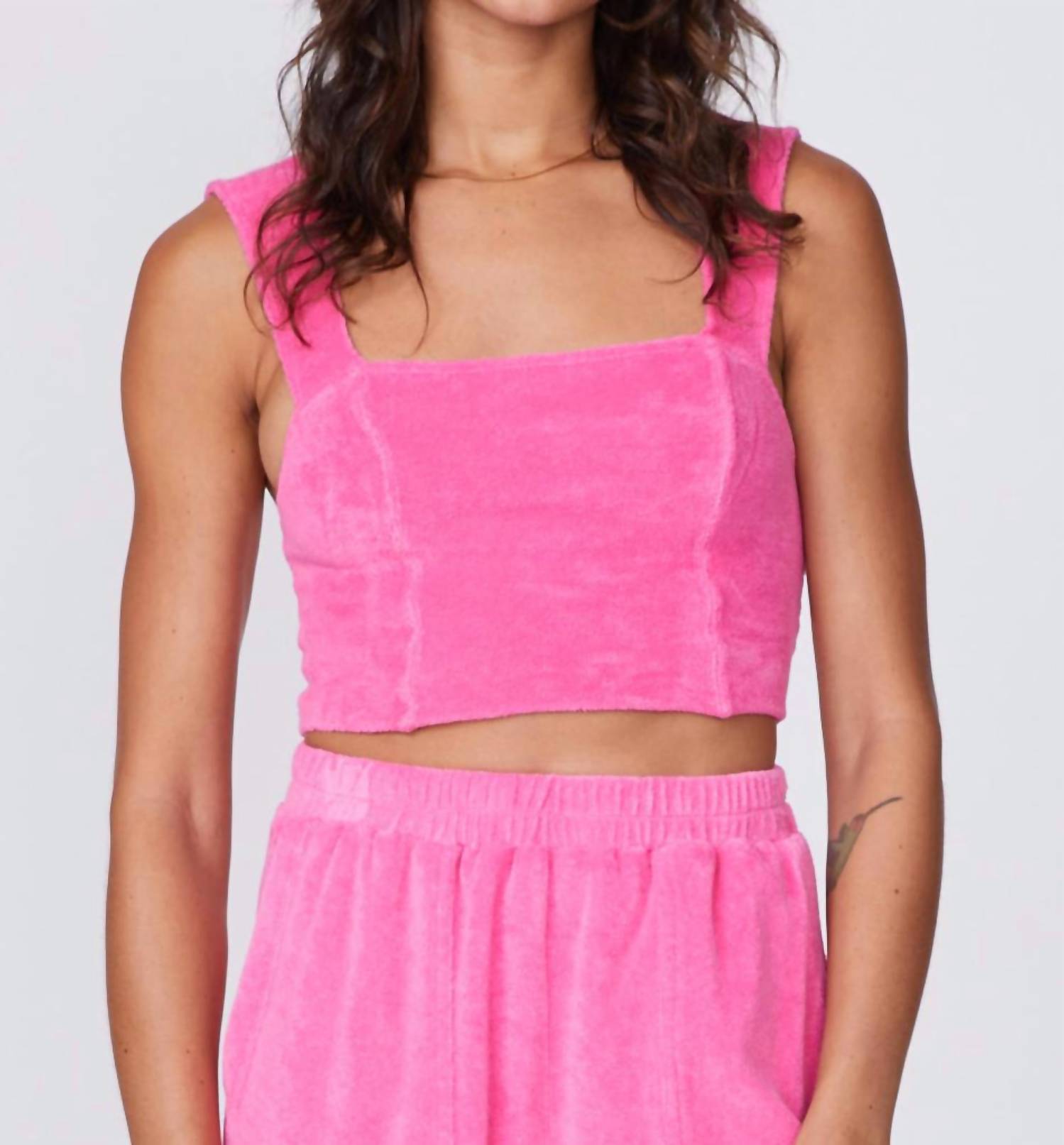 Shop Monrow Terry Cloth Cropped Tank In Rose Bud In Pink