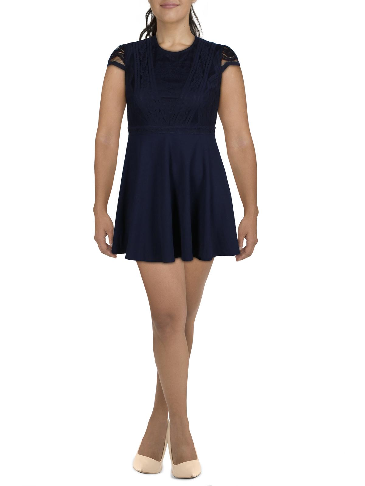 Shop City Studio Juniors Womens Lace Short Fit & Flare Dress In Blue