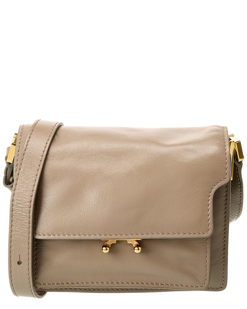Shop Marni Trunk Mini Leather Shoulder Bag In Beige