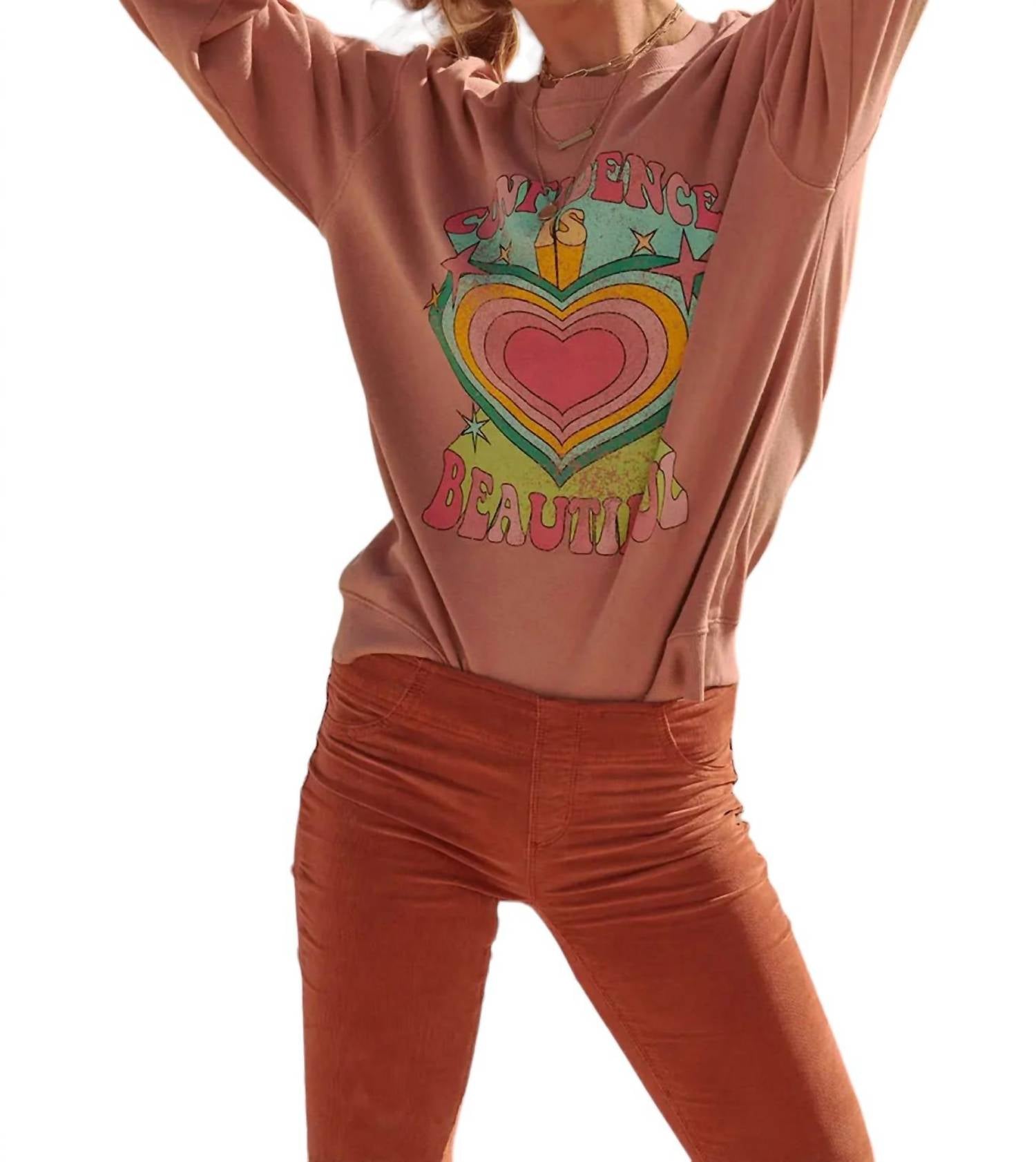Promesa Confidence Is Beautiful Sweatshirt In Blush In Brown