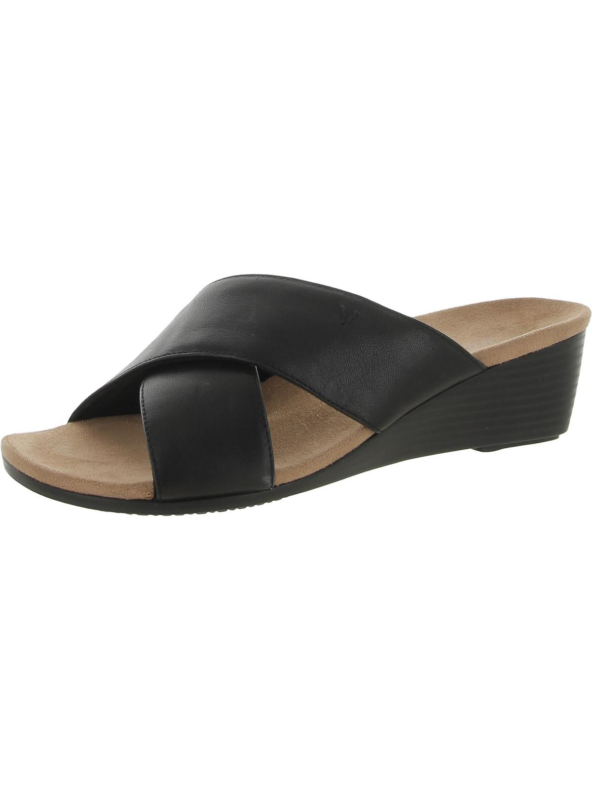 Shop Vionic Kara Womens Leather Slip On Wedge Sandals In Black