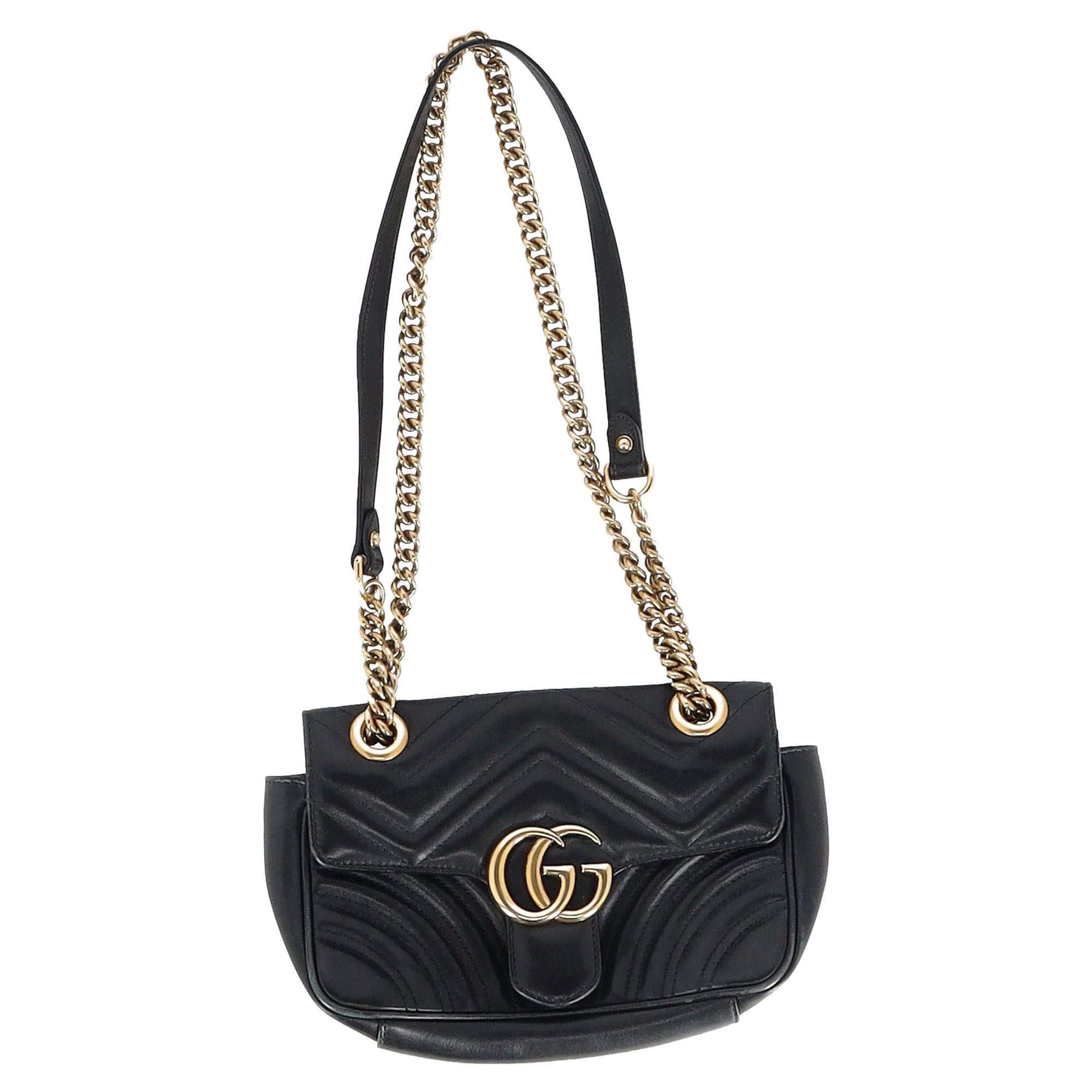 image of Gucci Marmont Shoulder Bag in Black Leather