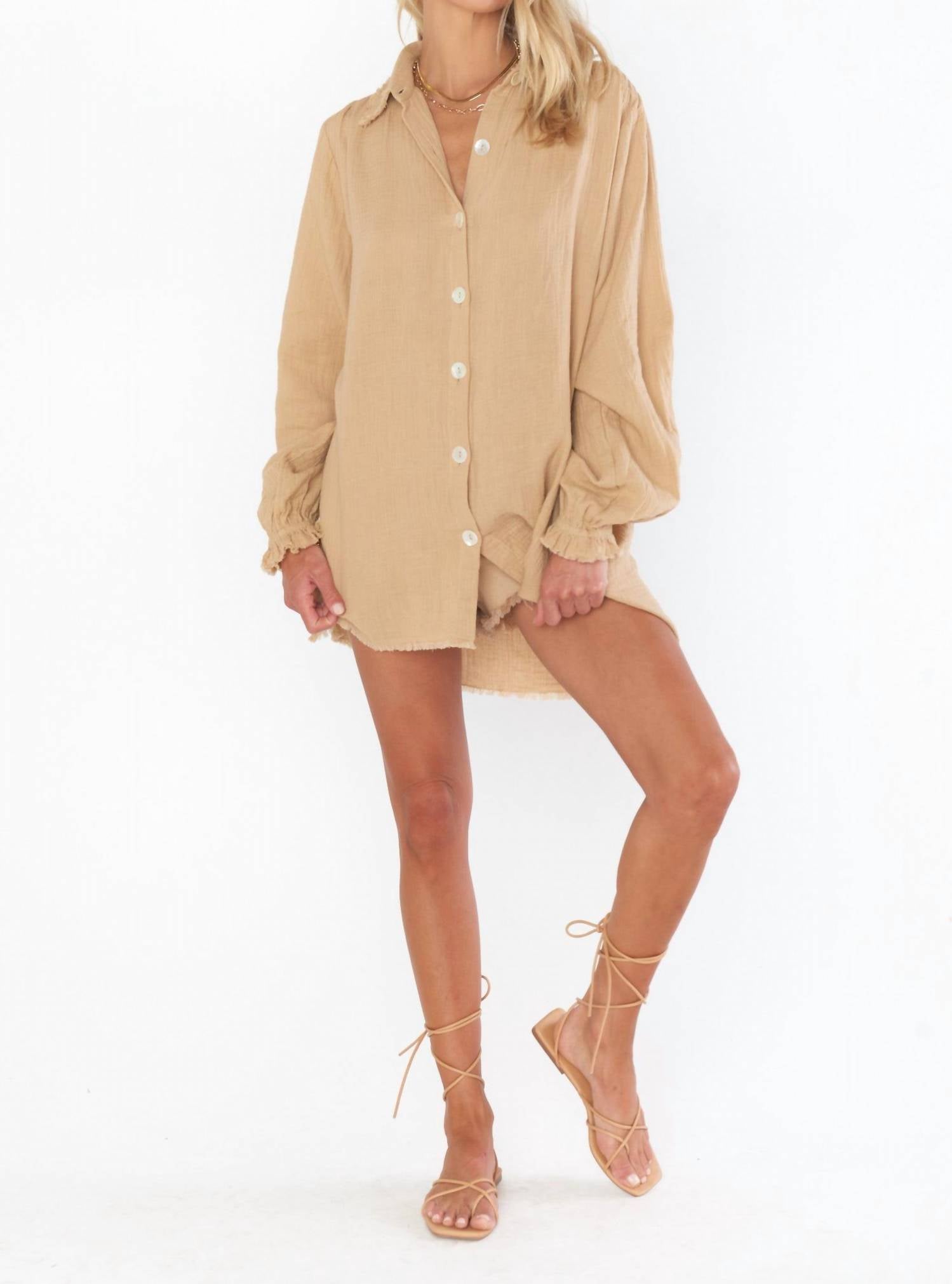 Shop Show Me Your Mumu Captain Tunic Top In Tanlines In Beige