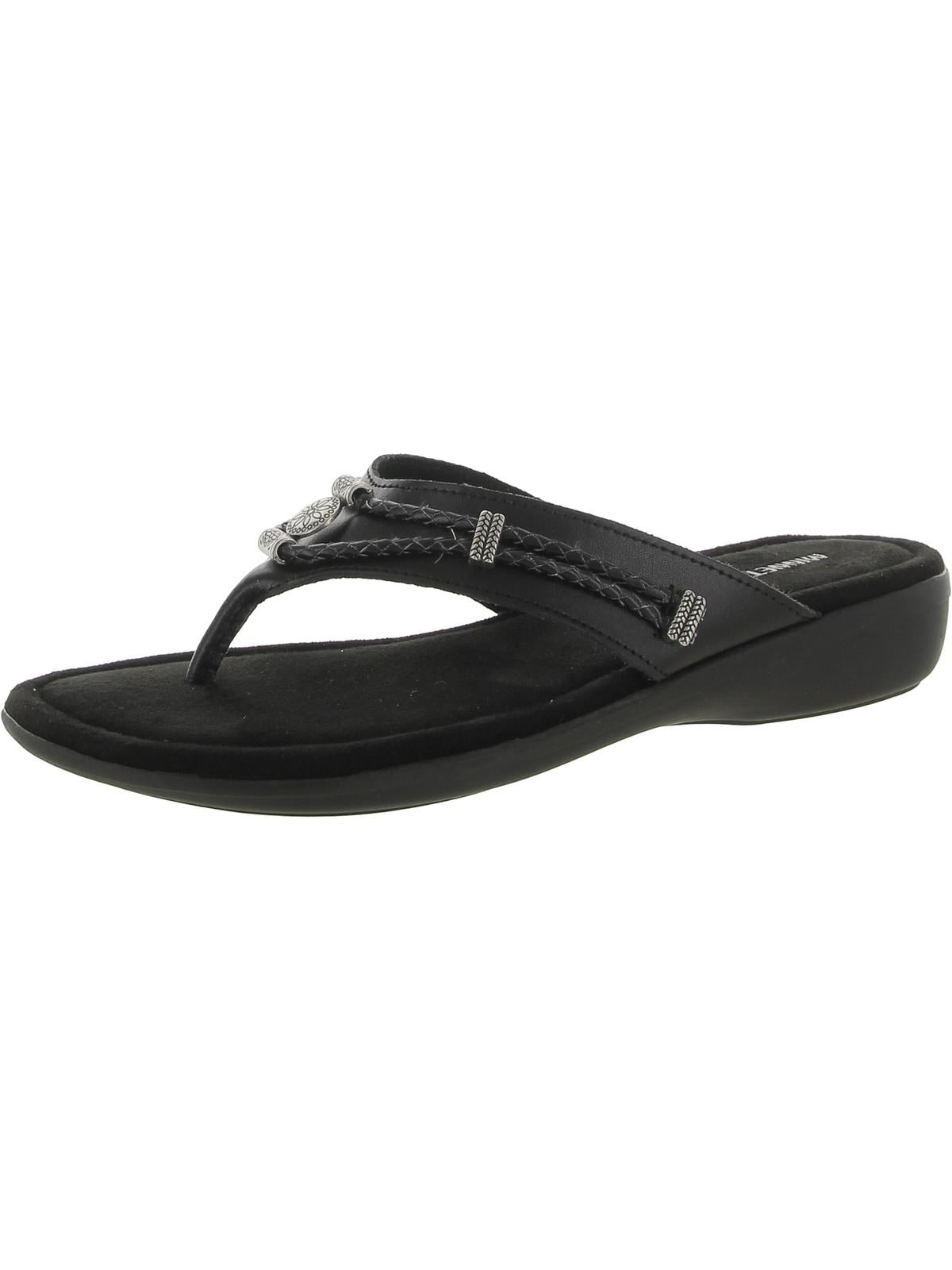 Shop Minnetonka Womens Leather T-strap Slide Sandals In Black