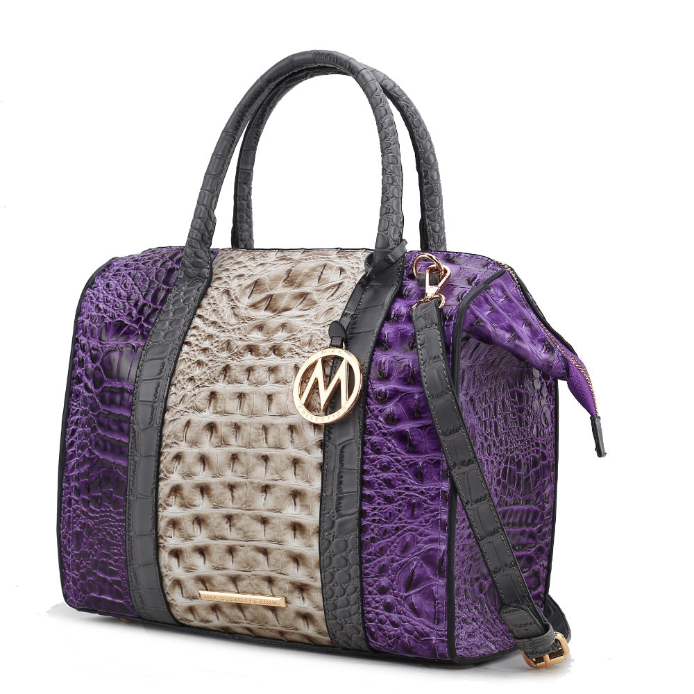 Shop Mkf Collection By Mia K Ember Faux Crocodile-embossed Vegan Leather Women's Large Satchel Handbag In Purple