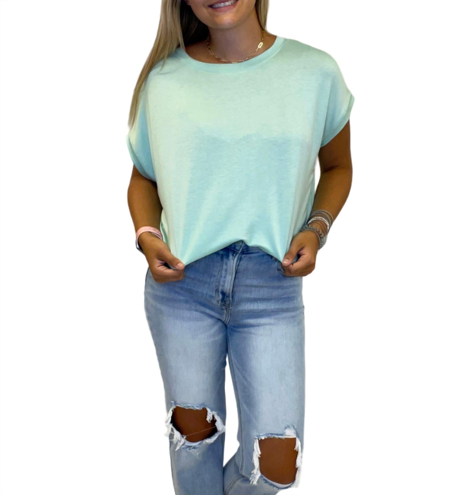 Easel French Terry Top In Mint In Green