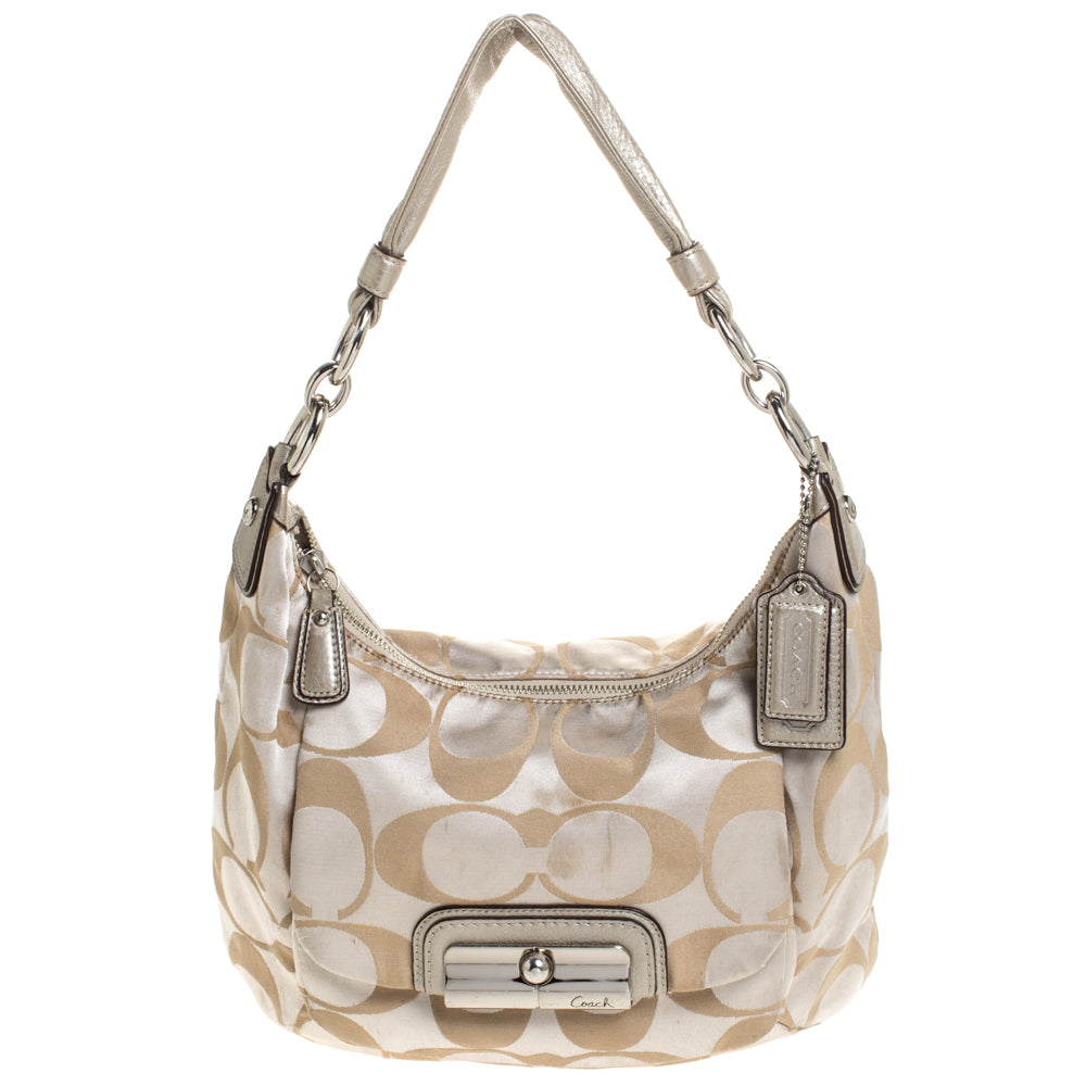 Coach /gold Canvas And Leather Kristin Hobo In Beige