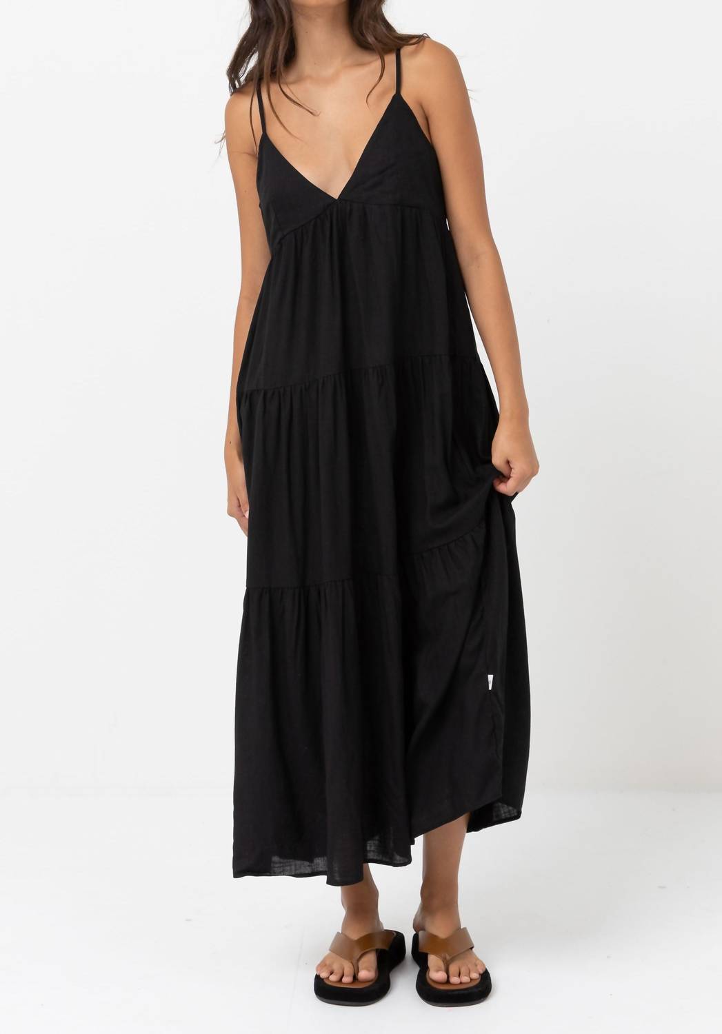 Shop Rhythm Classic Tiered Midi Dress In Black