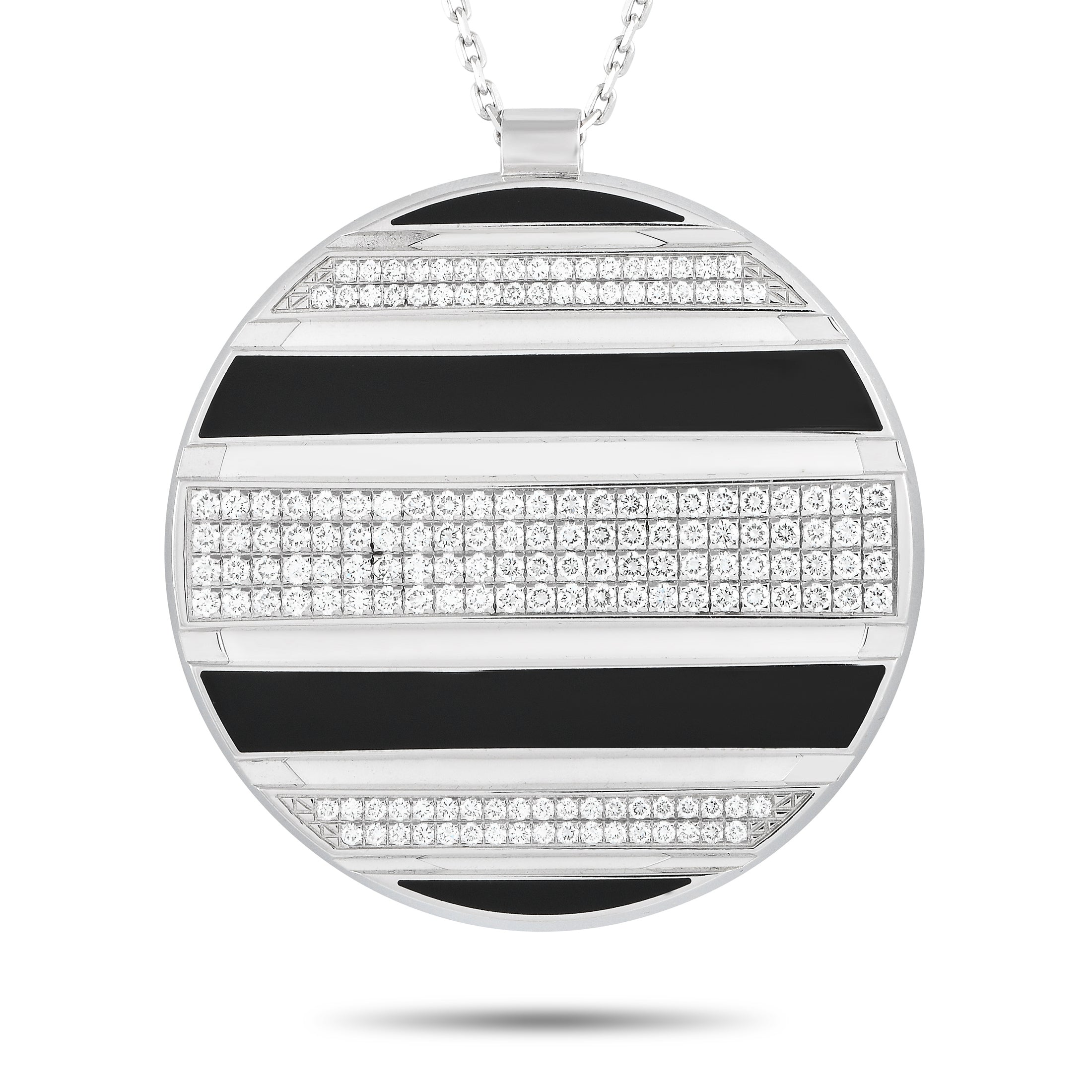 image of Chaumet Class One 18K White Gold 2.0ct Diamond Black and White Enamel Necklace CH04-052424