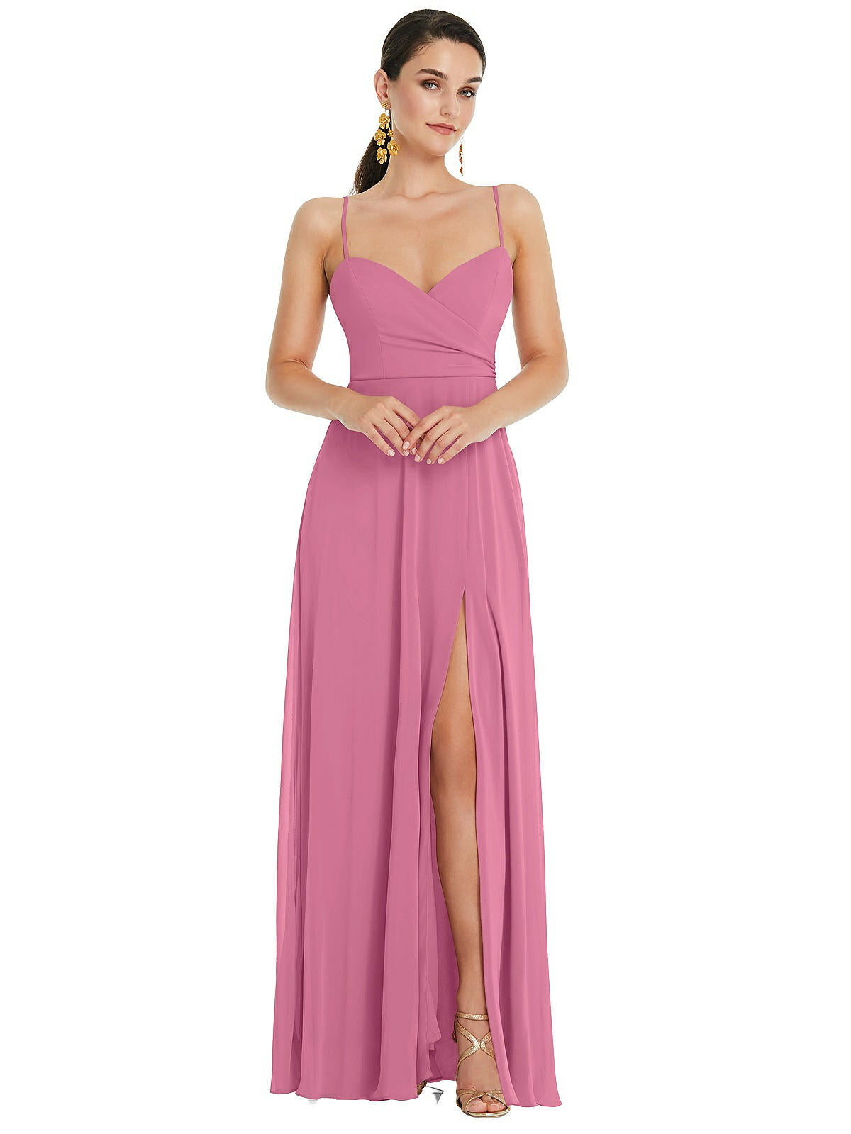 Shop Lovely Adjustable Strap Wrap Bodice Maxi Dress With Front Slit In Pink