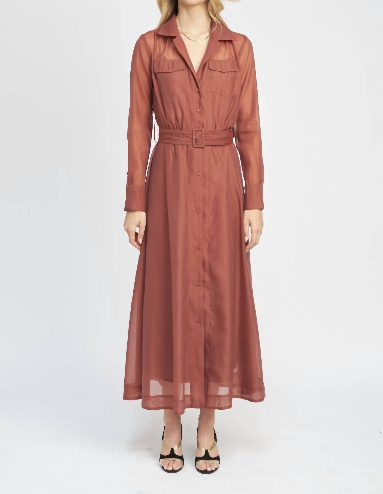 Shop En Saison Claudette Maxi Shirt Dress In Ruby In Brown