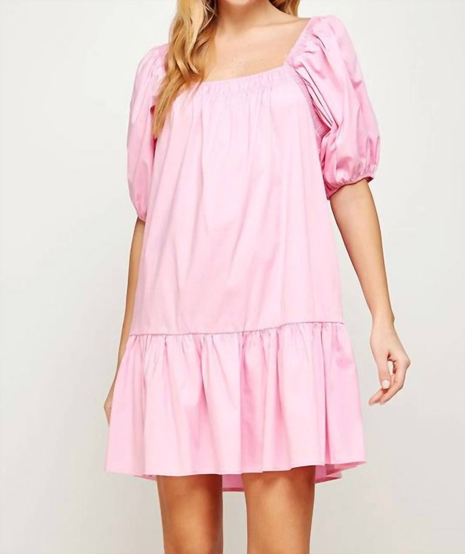 Shop Strut & Bolt Dee Puff Sleeve Smocked Dress In Peony In Pink
