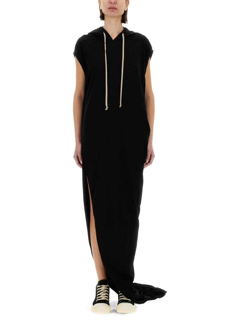 Rick Owens Drkshdw Hooded Black Maxi Dress With Side Slits