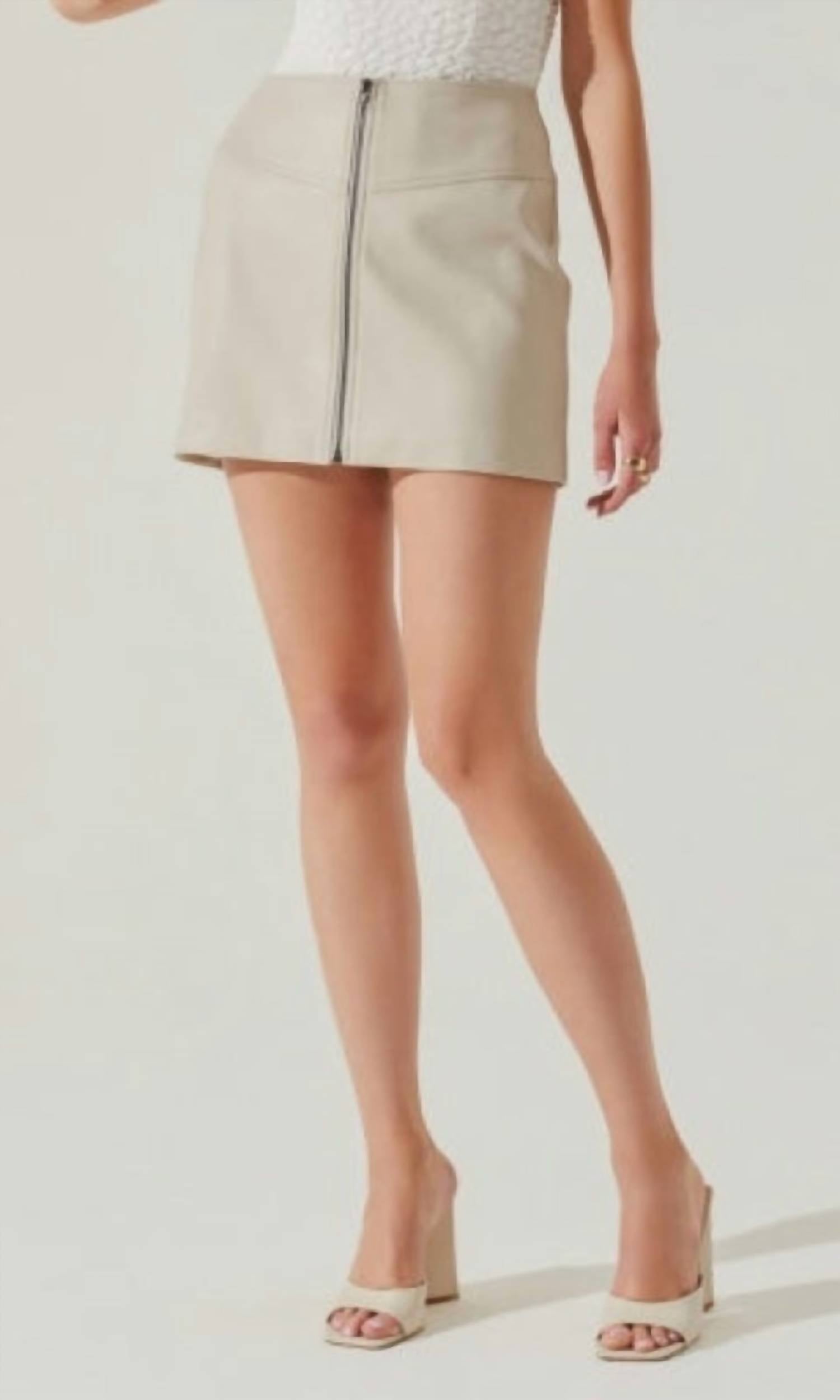 Shop Astr Tracy Faux Leather Zip Skirt In Ecru In White