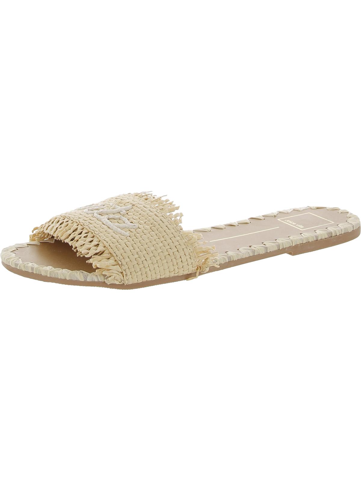 Dolce Vita Camino Womens Leather Raffia Slide Sandals In Gold