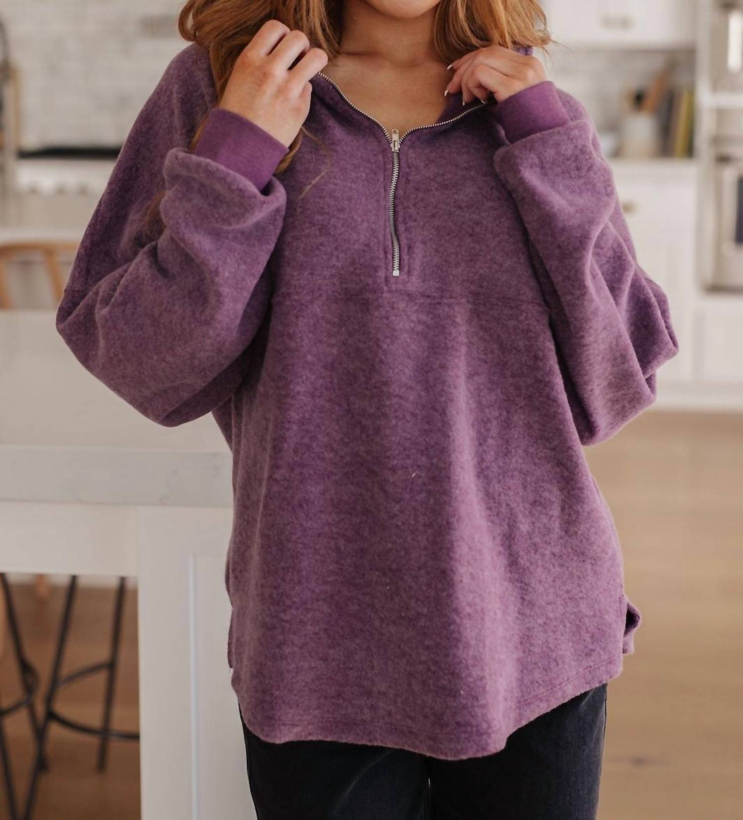 Haptics Cozy Moment Pullover Sweater In Purple In Neutral
