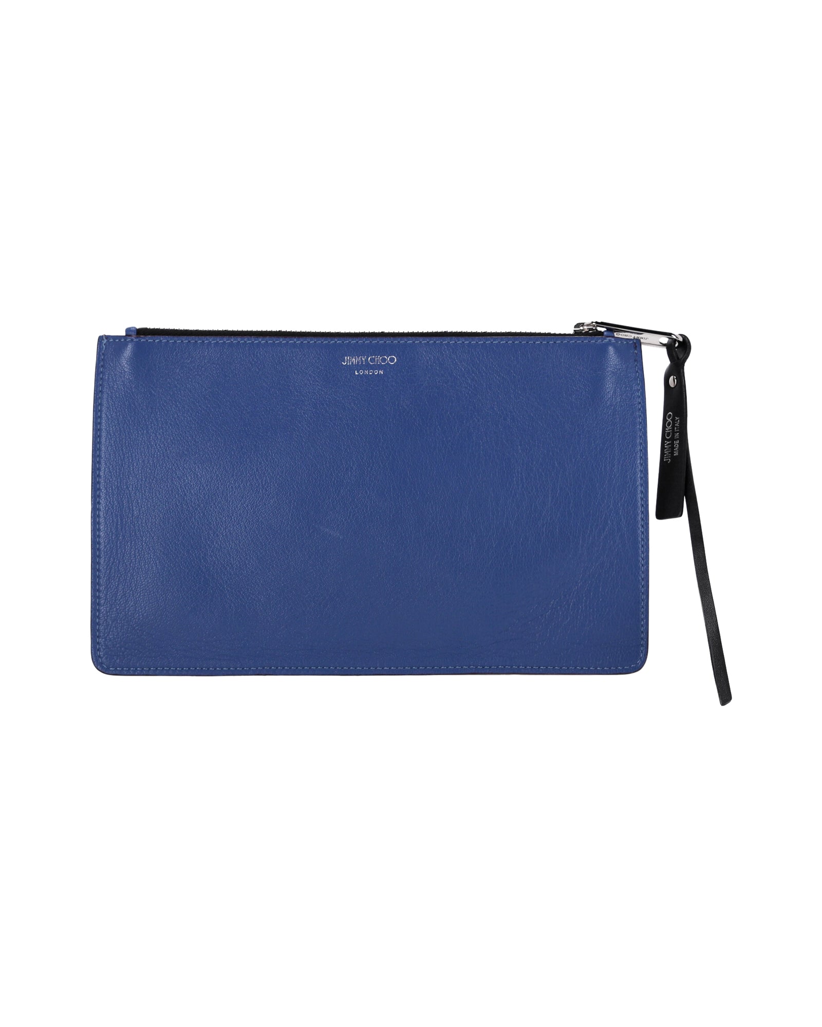 image of Jimmy Choo Two-Tone Pouch in Blue Leather and Burgundy Suede