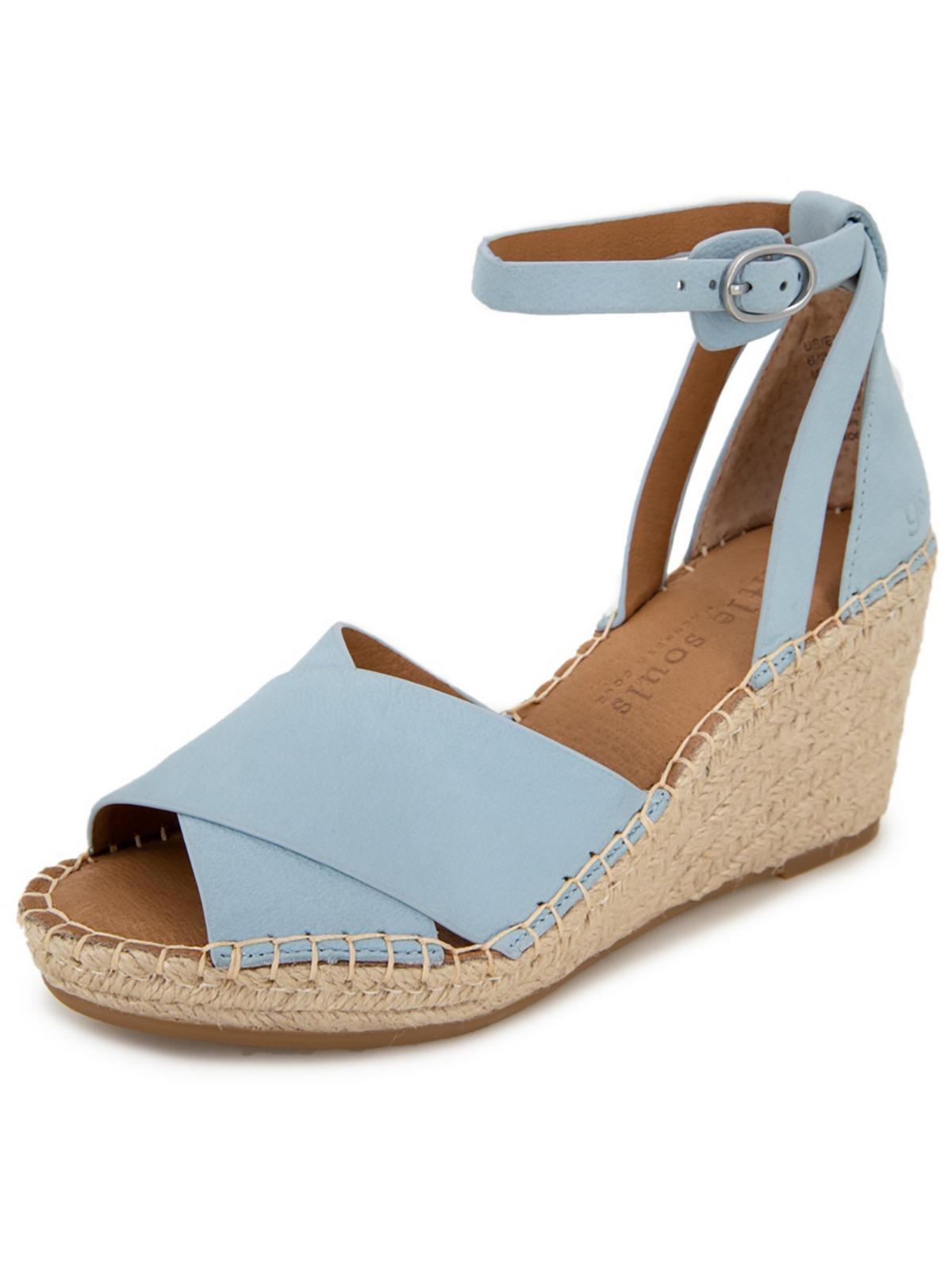 Gentle Souls By Kenneth Cole Charli Womens Leather Sandal Wedge Heels In Blue