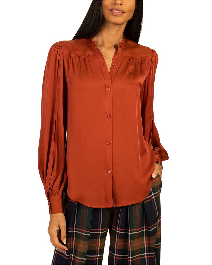 Shop Trina Turk Valin Silk-blend Top In Orange