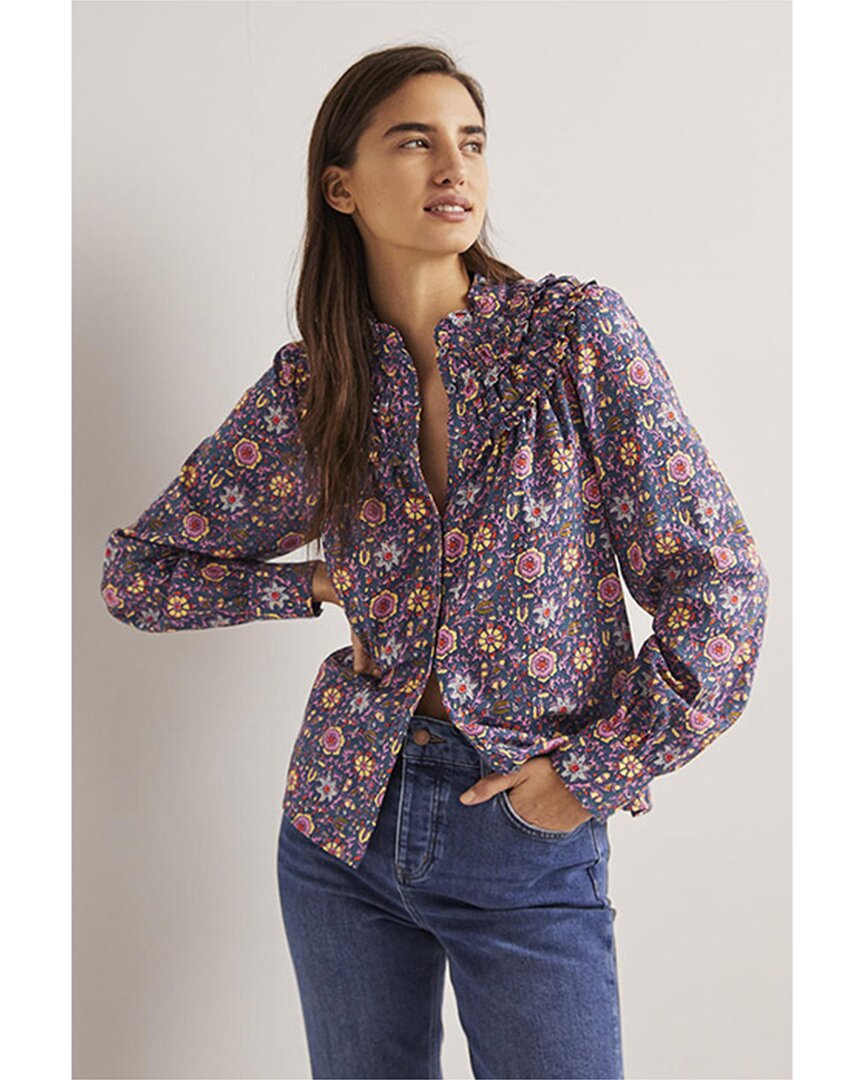 Boden Frilled High-neck Shirt In Multi