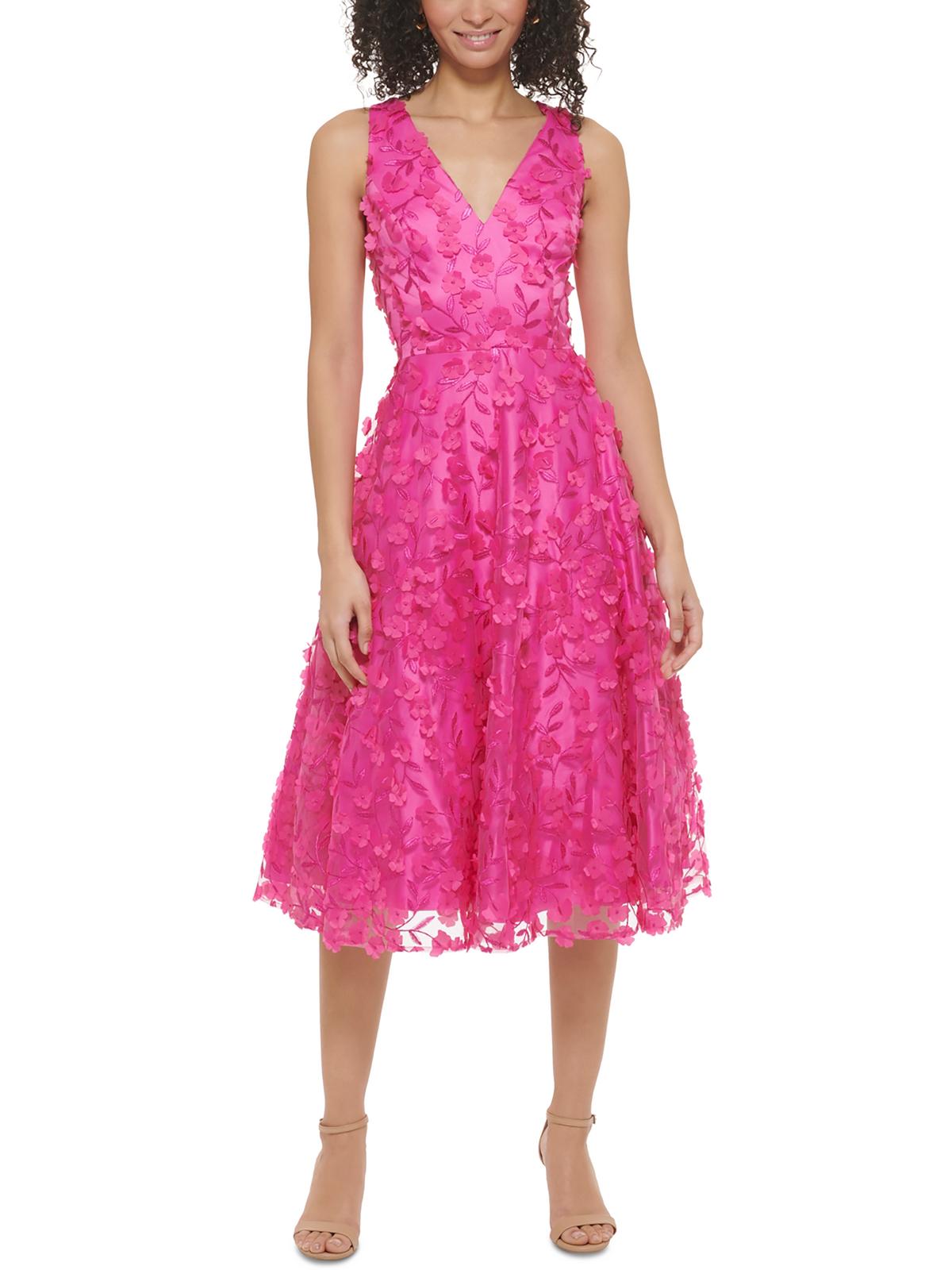 Eliza J Womens Embroidered Polyester Cocktail And Party Dress In Pink