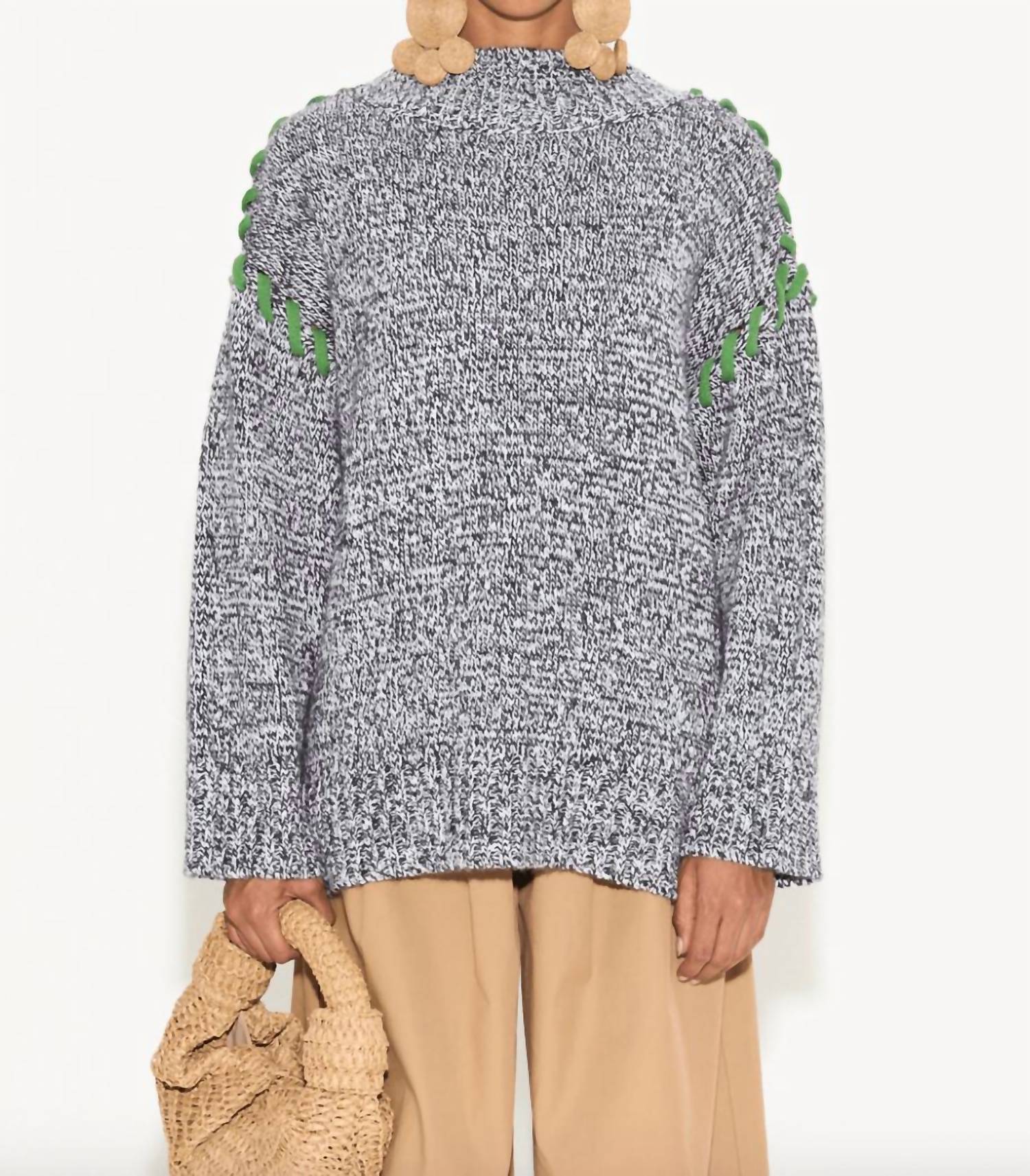 Simon Miller Leith Knit Whipstitch Sweater In Grey