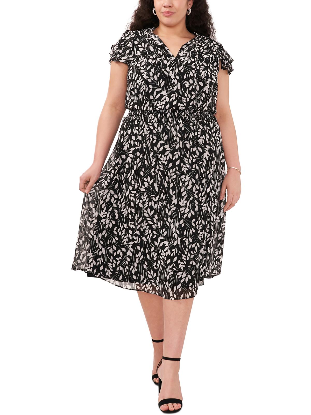 Shop Msk Plus Womens Floral Print Polyester Midi Dress In Black