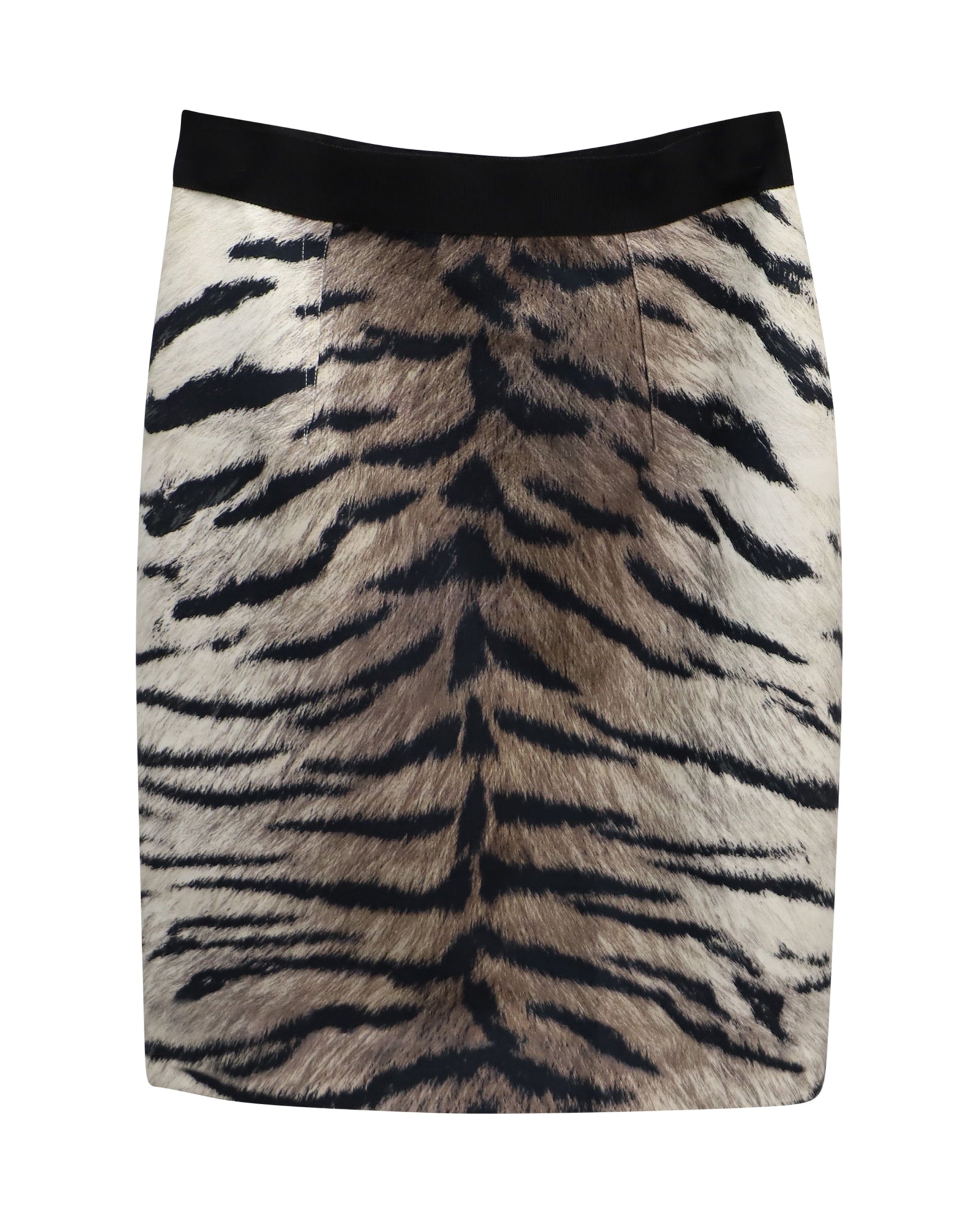 image of Giambattista Valli Tiger Print Pencil Skirt in Brown Cotton