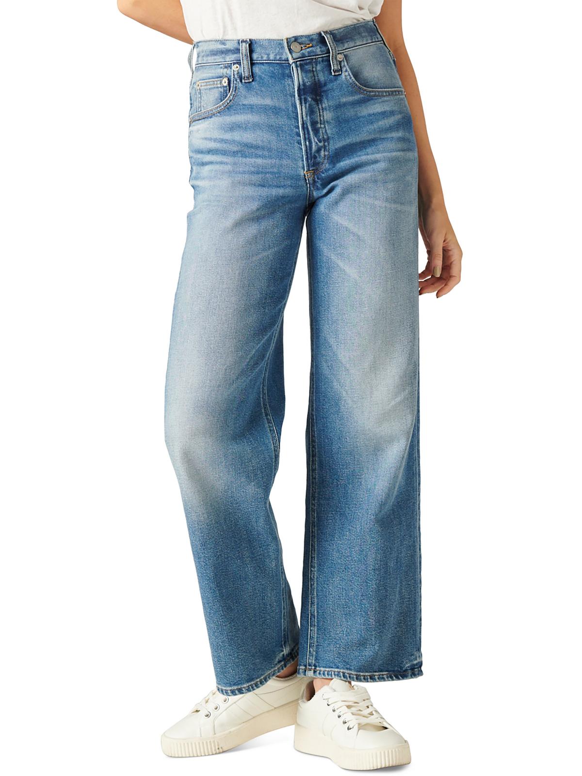 Lucky Brand Womens High Rise Medium Wash Wide Leg Jeans In Blue