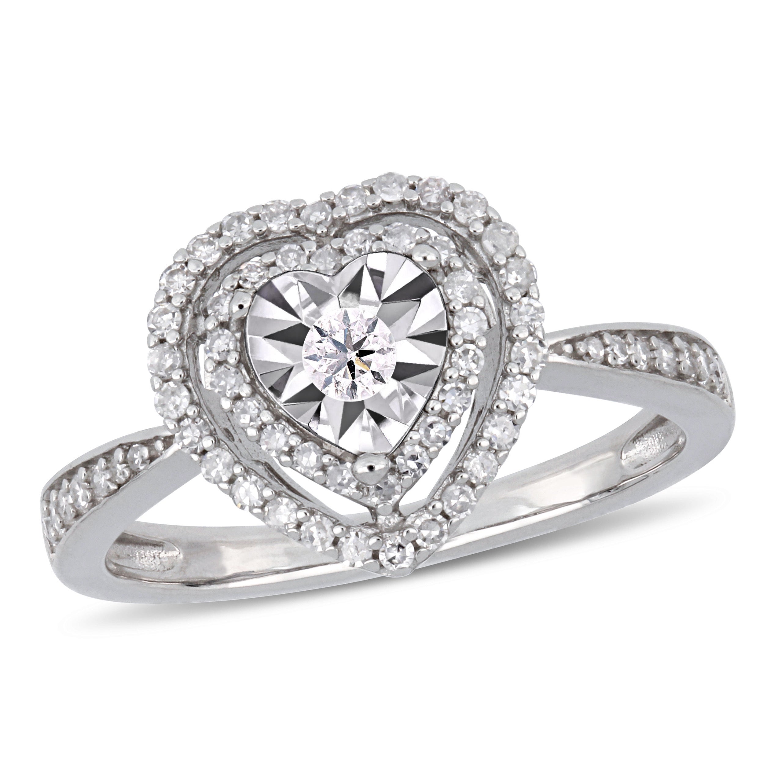 Mimi & Max 3/8ct Tw Diamond Halo Heart Engagement Ring Sterling Silver In White