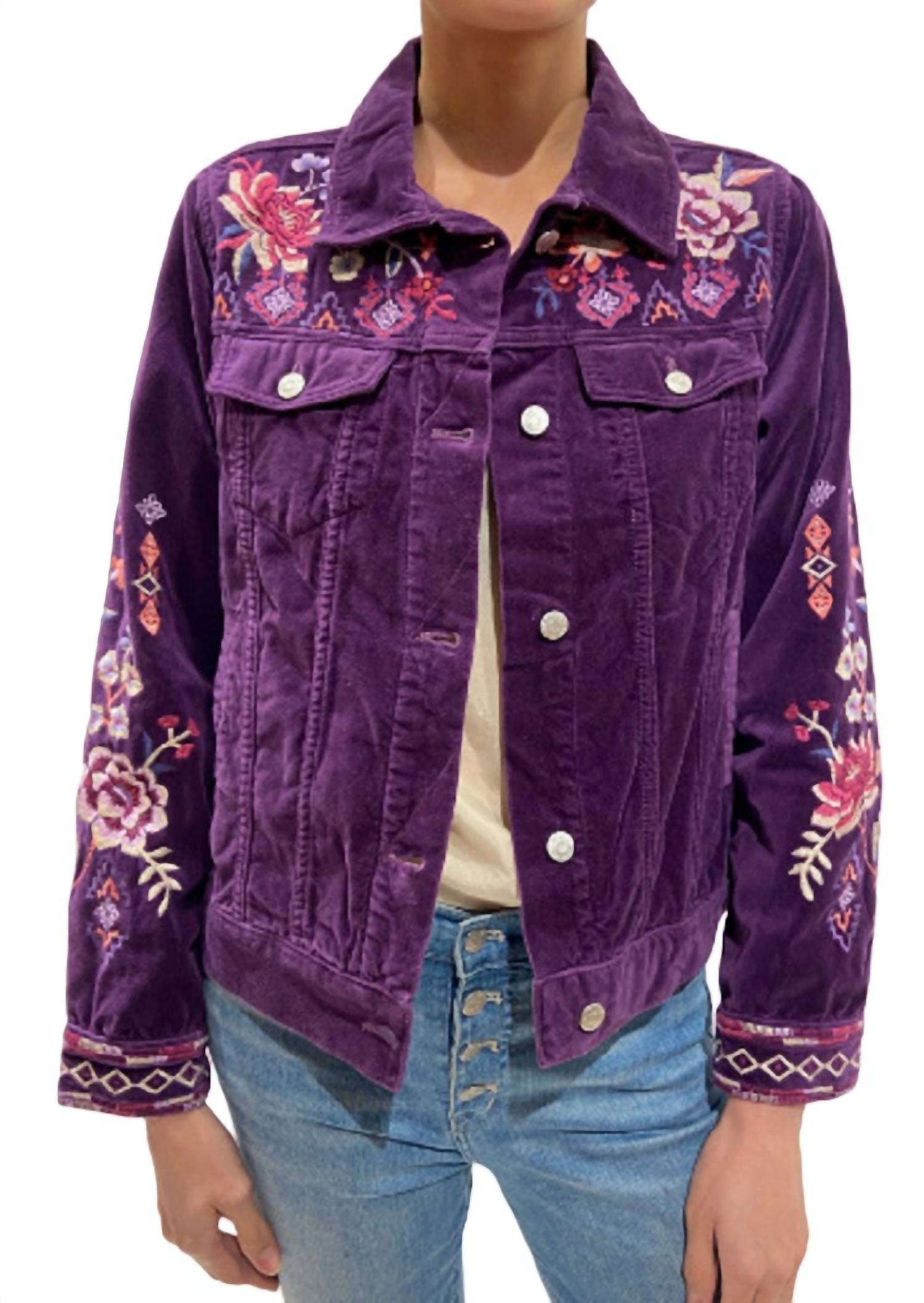 Shop Johnny Was Curacao Cotton Velvet Jacket In Grape Royal In Purple