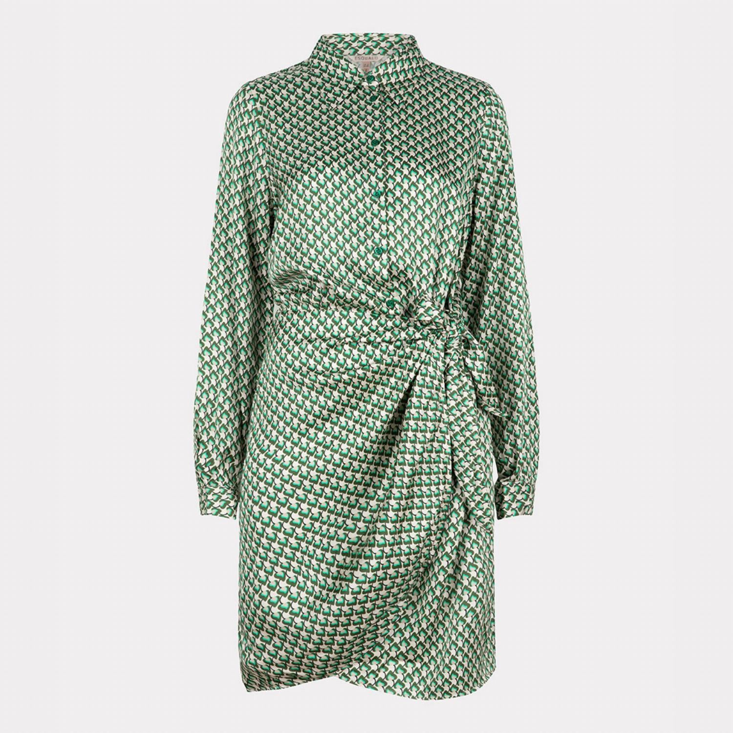 Shop Esqualo Satin Knot Dress In Geo Graphic Print In Green