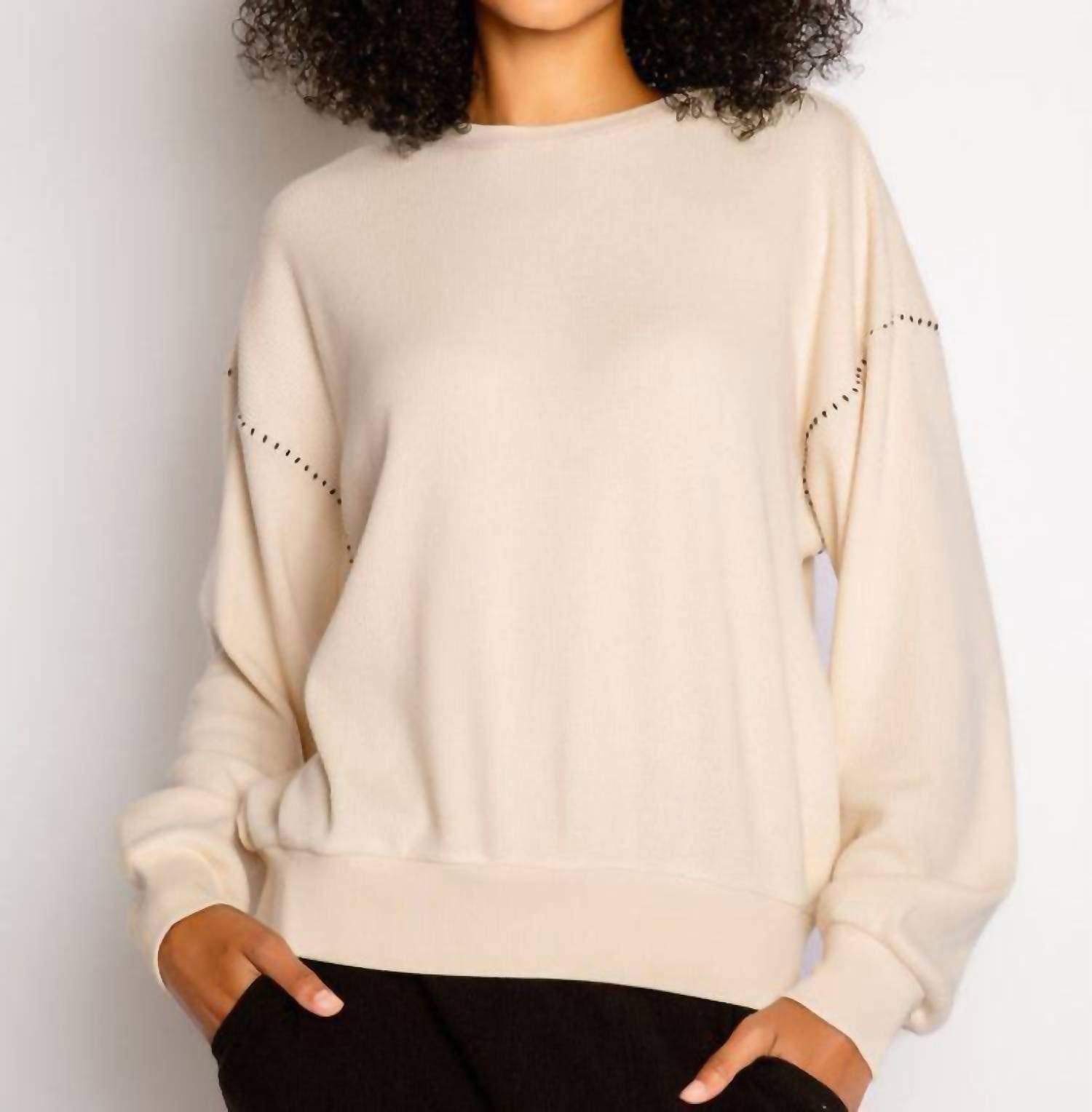 Pj Salvage Cross Casuals Thermal Long Sleeve Top In Stone In Gold