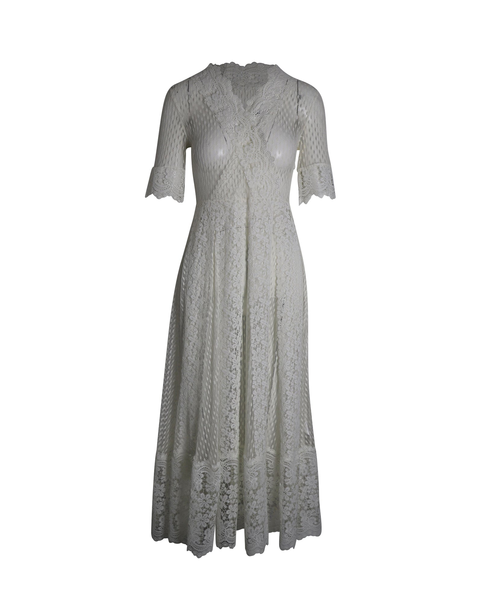 image of Maje Revanti Lace Midi Dress in White Cotton