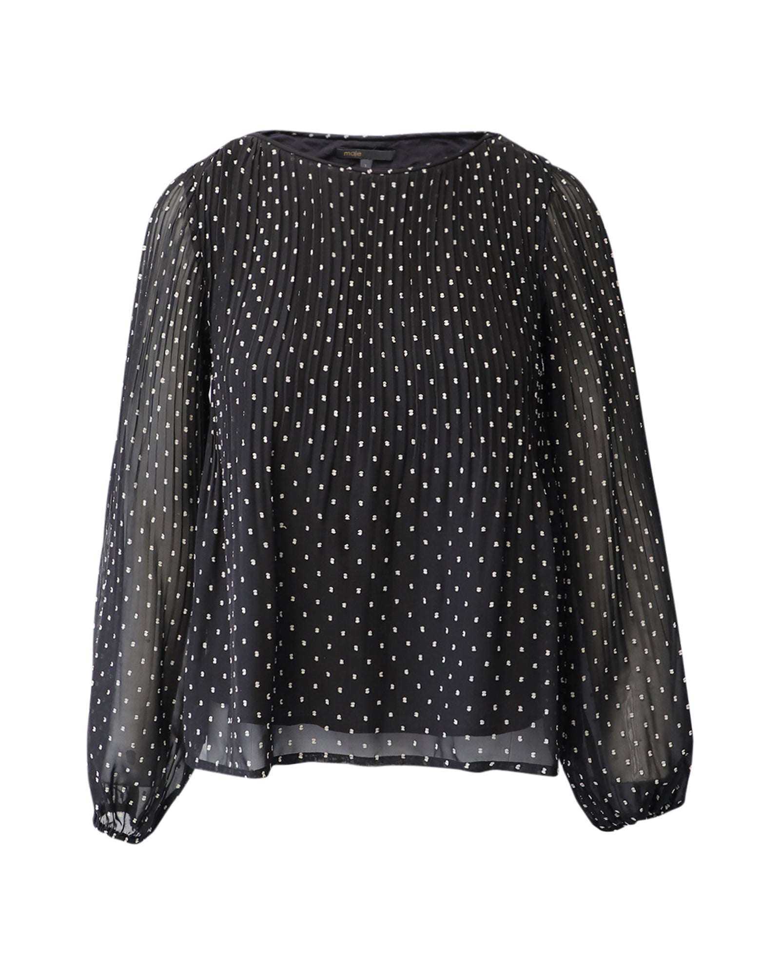 Image of Maje Polka Dot Long Sleeve Blouse in Black Polyester