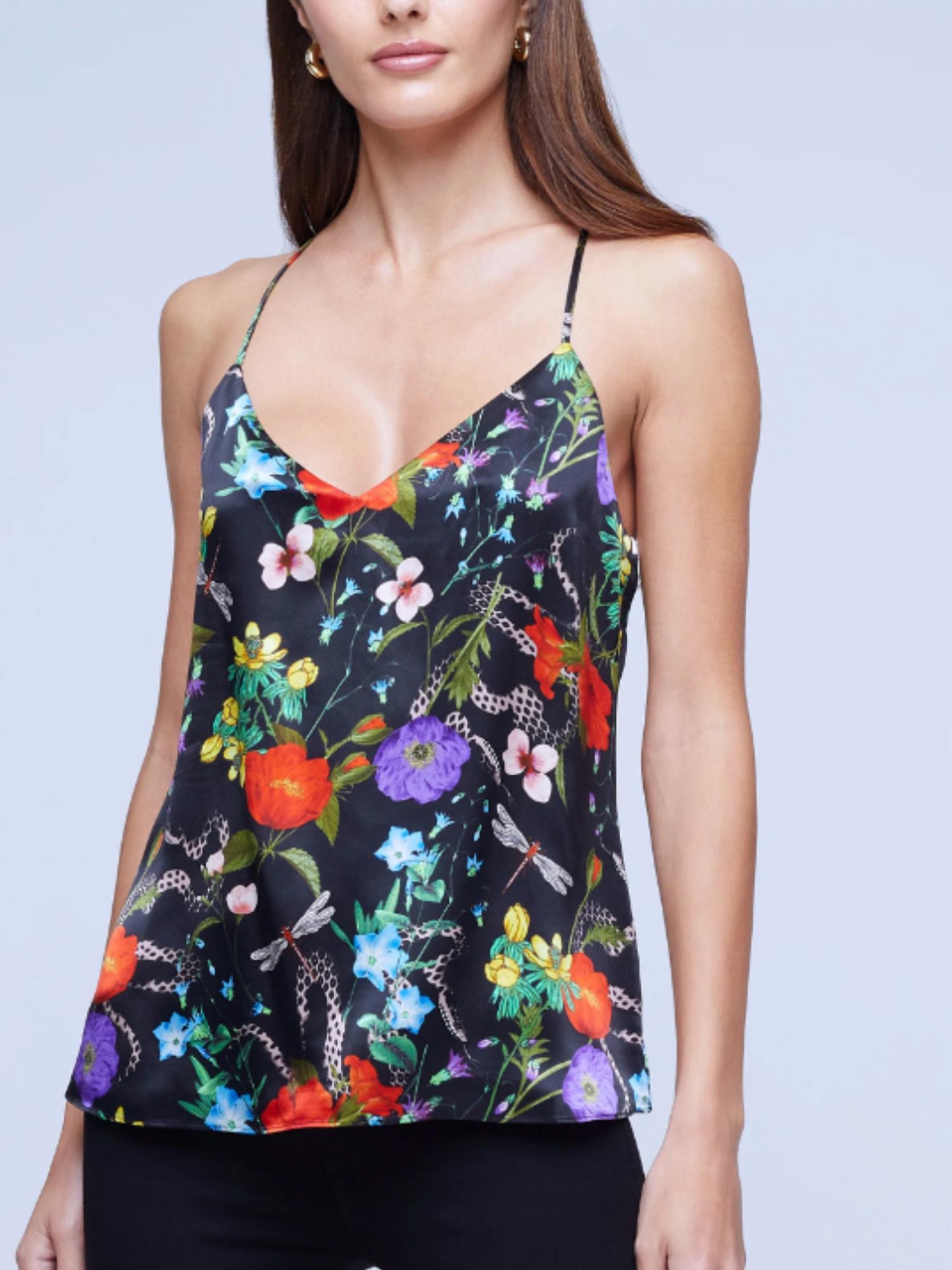 L Agence Kylee Camisole Tank In Black Multi Botanical Snake