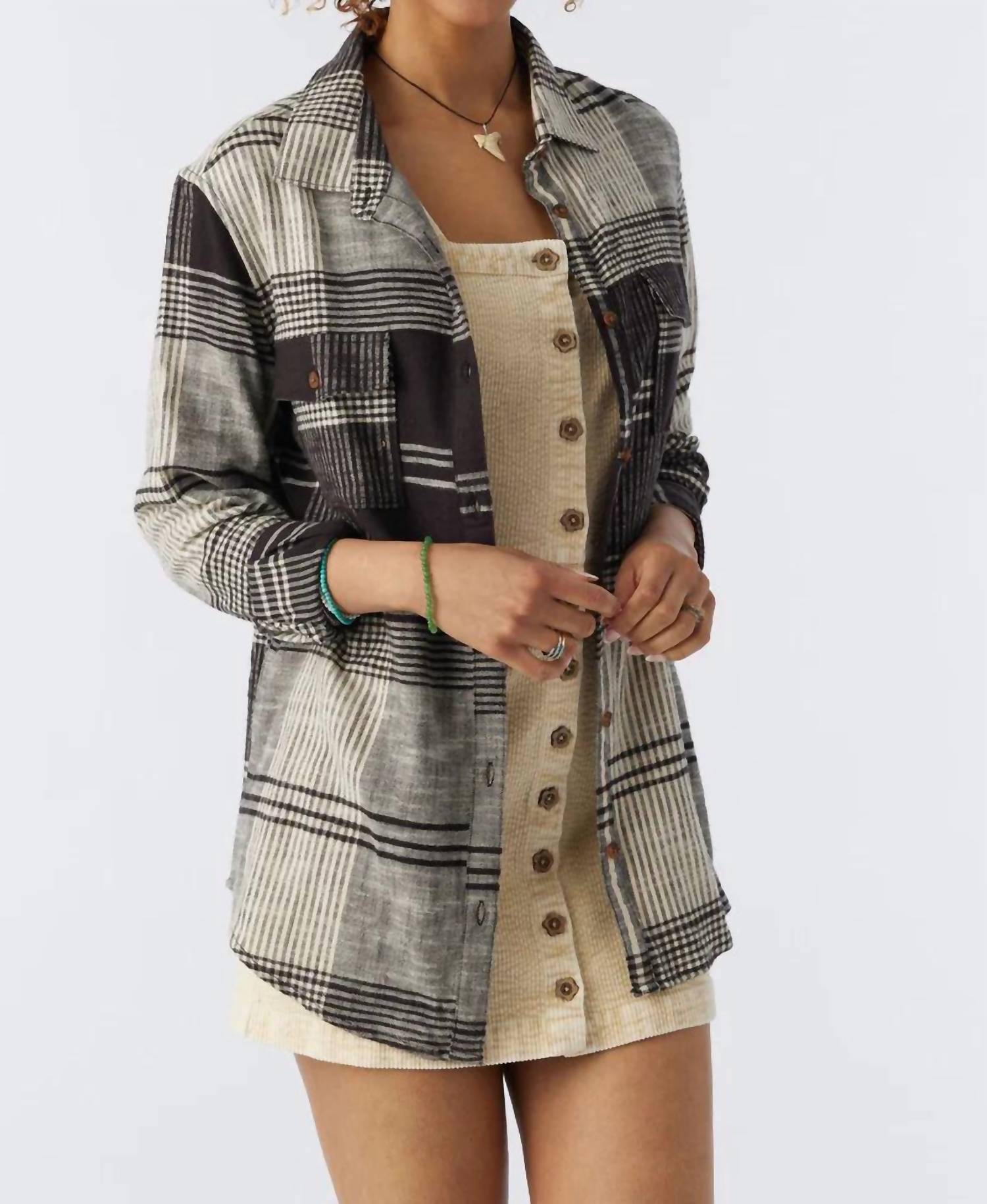 Shop O'neill Brooks Flannel Oversized Top In Periscope In Multi