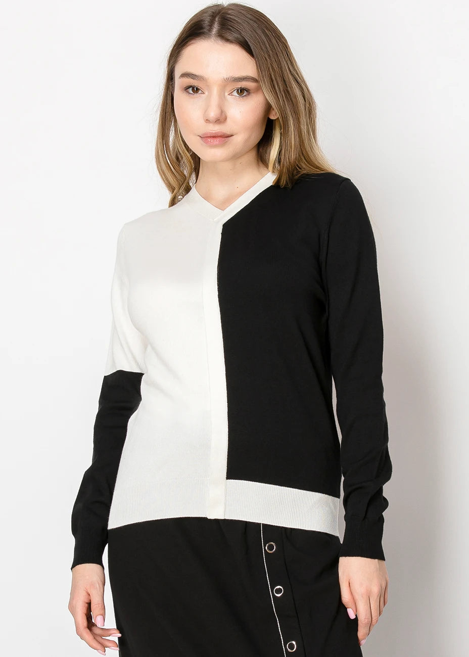 Yal New York Bold Contrast Knit Sweater In Black