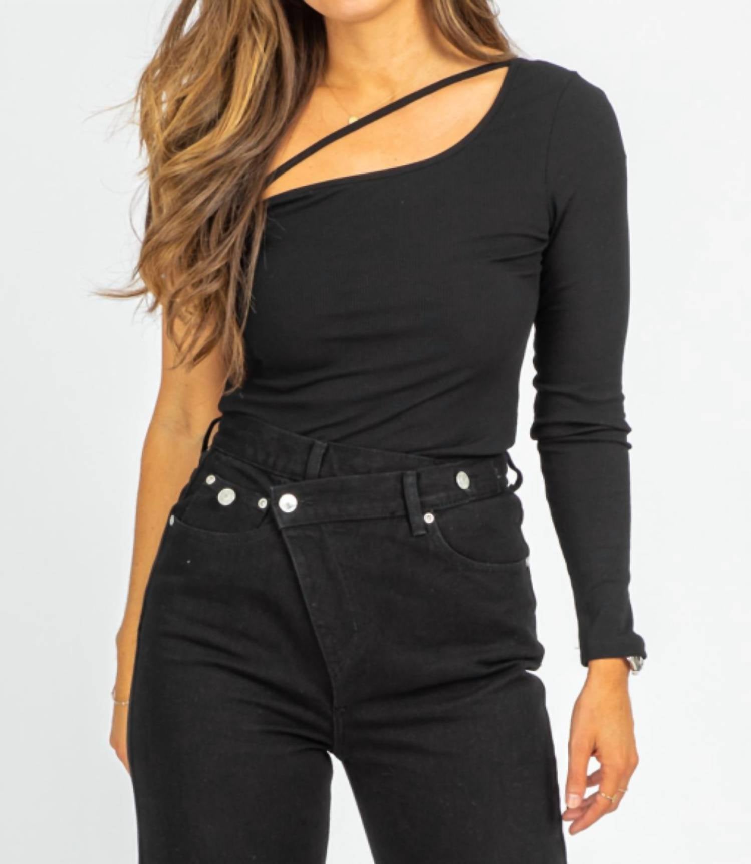 Shop Trend Shop One Sleeve Strap Detail Bodysuit In Black
