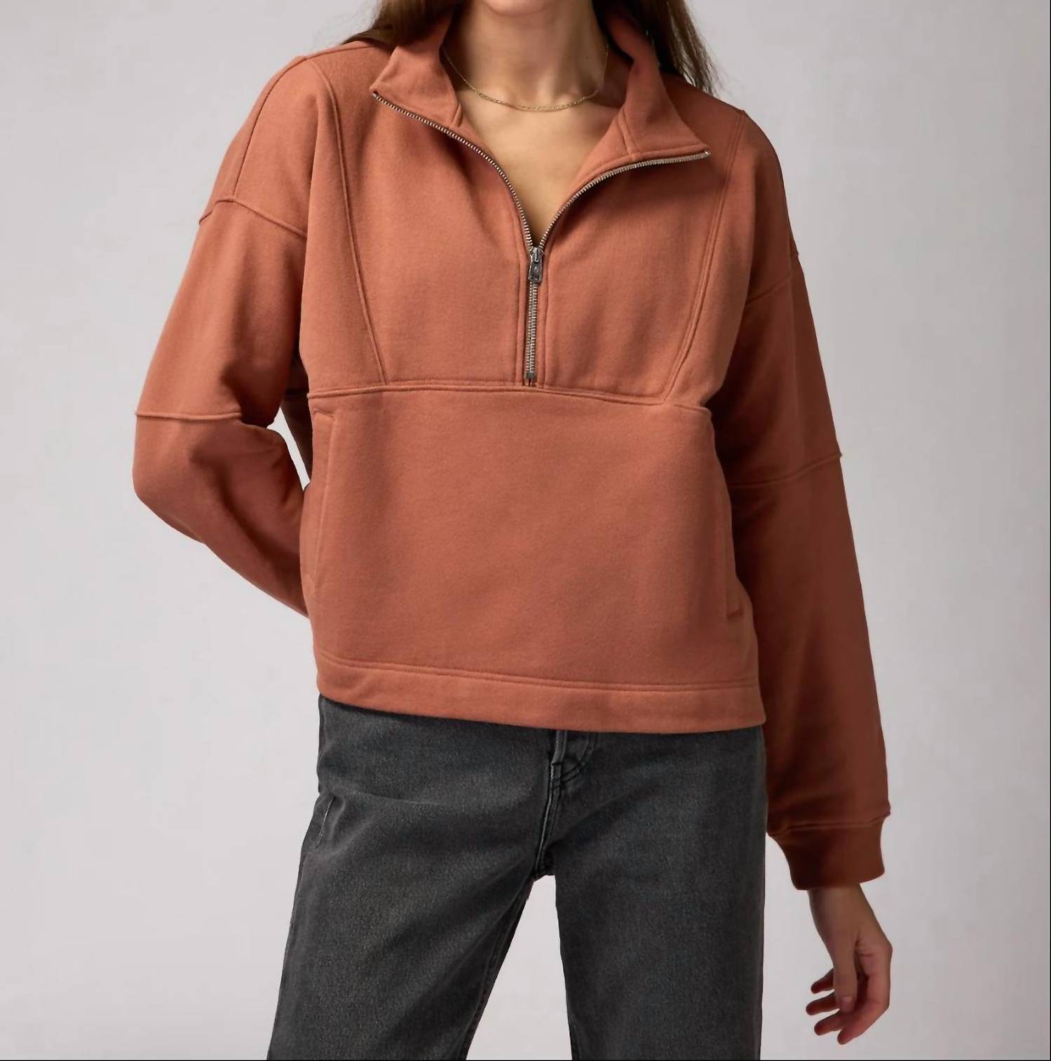 Shop Spiritual Gangster Shay Half Zip Sweater In Deep Rust In Brown