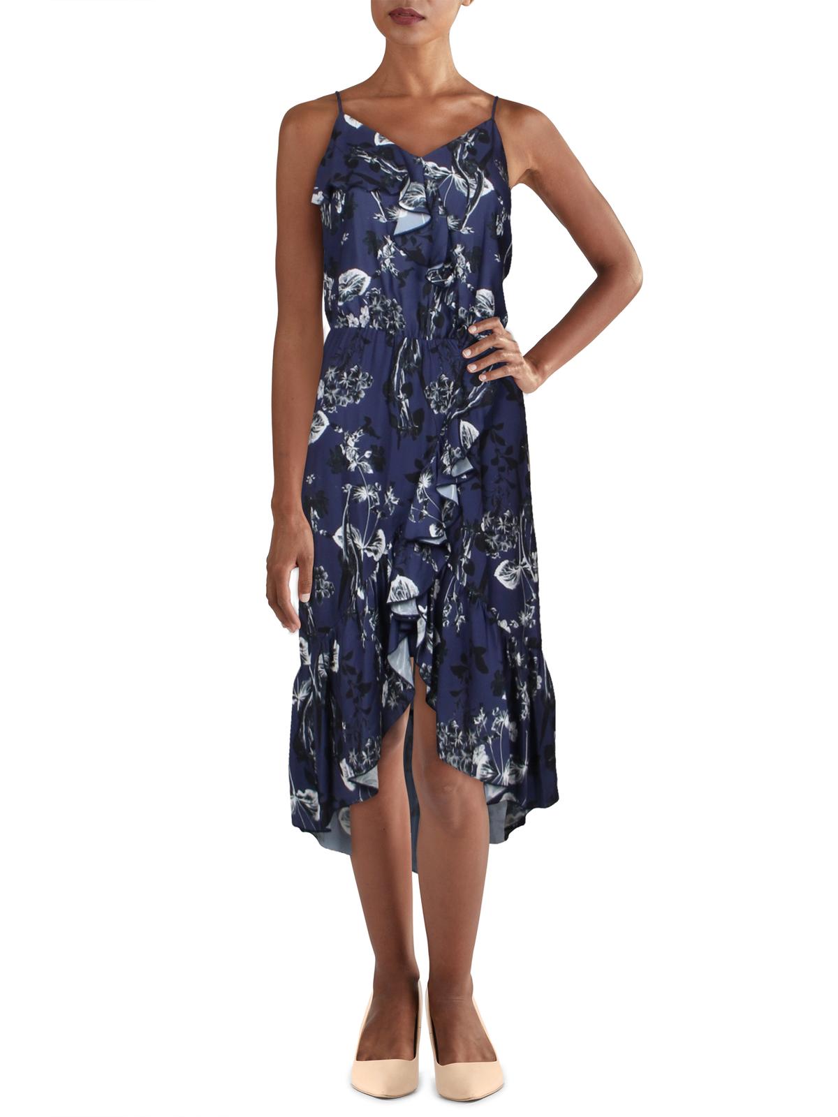 Parker Womens Floral Ruffled Midi Dress In Blue