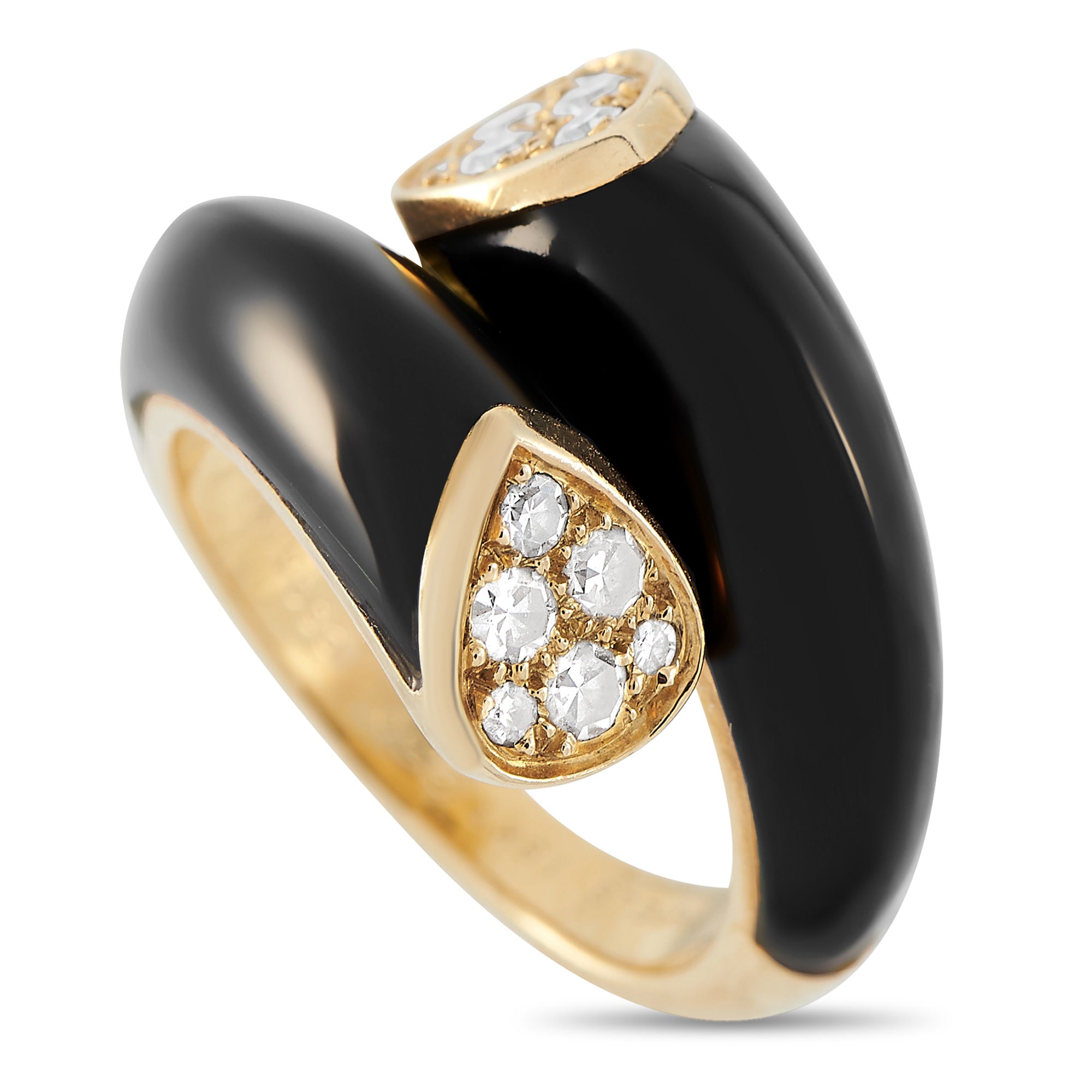 image of Van Cleef & Arpels 18K Yellow Gold 0.30ct Diamond and Onyx Bypass Ring VC03-080724