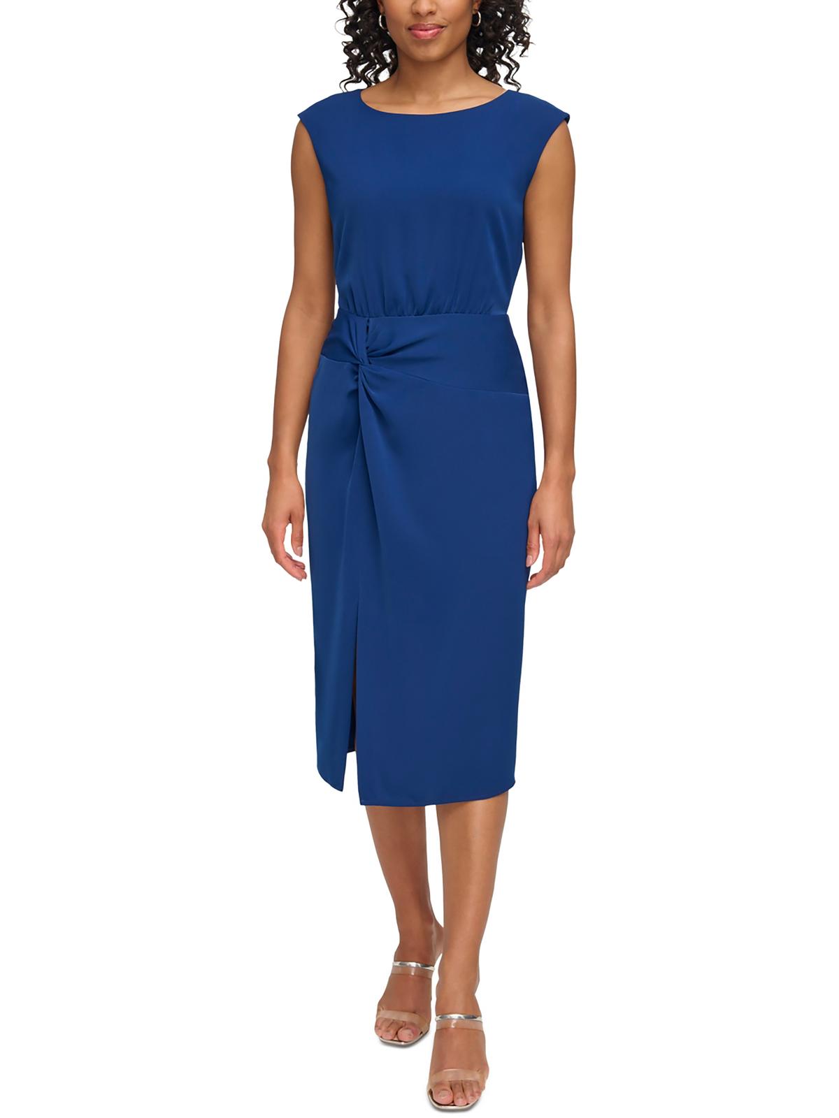 Dkny Womens Knot-front Polyester Sheath Dress In Blue